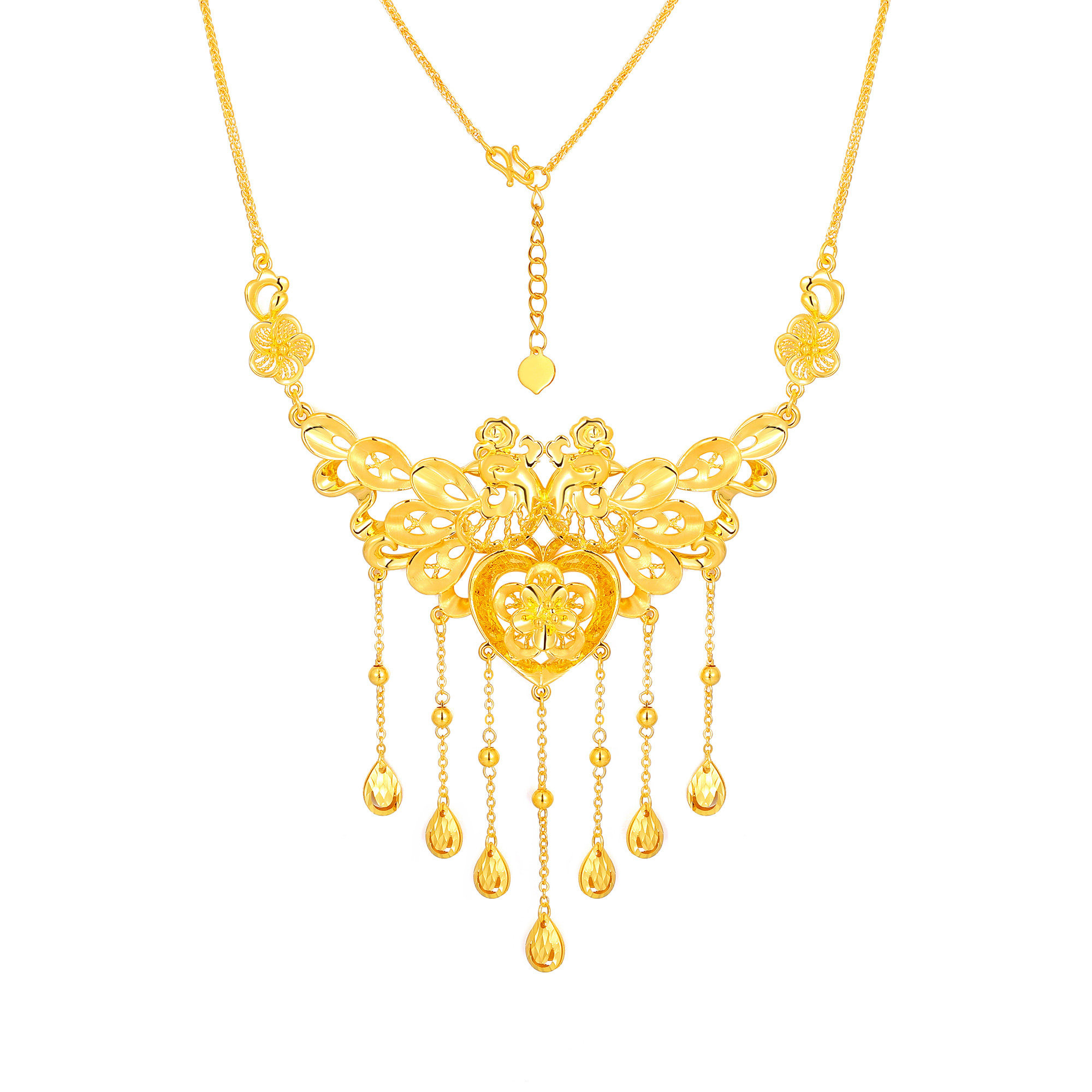 5D无氰硬金花卉凤凰水滴流苏婚庆套链