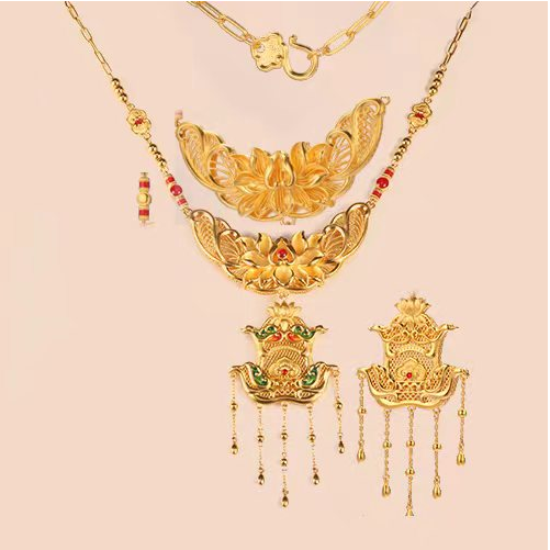 古法金幸福花嫁鎏彩套链