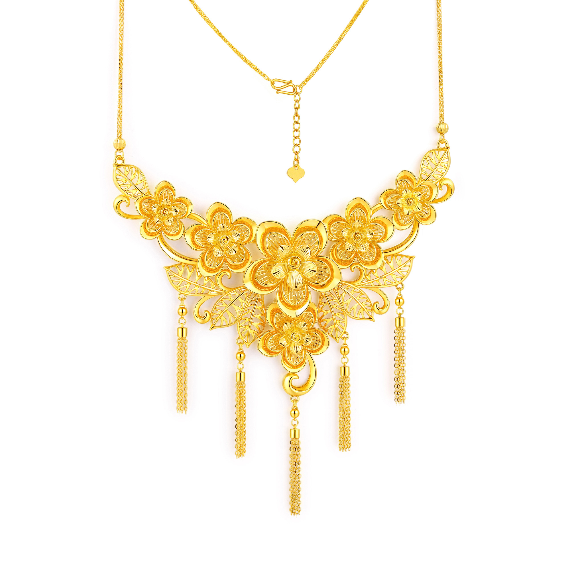 5D无氰硬金大气三生花流苏婚庆套链