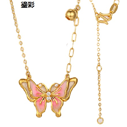 古法金钻石鎏彩蝴蝶套链