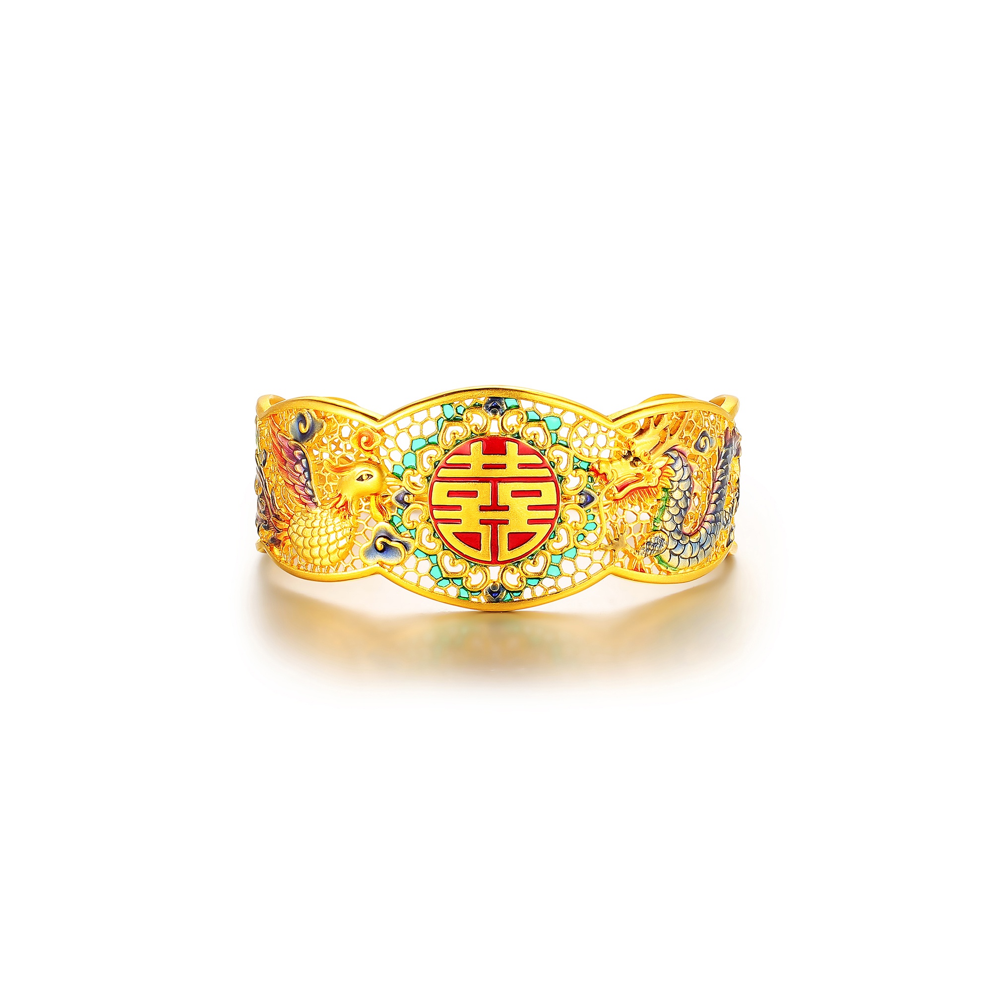 古法经典龙凤婚庆双喜鎏彩镯链