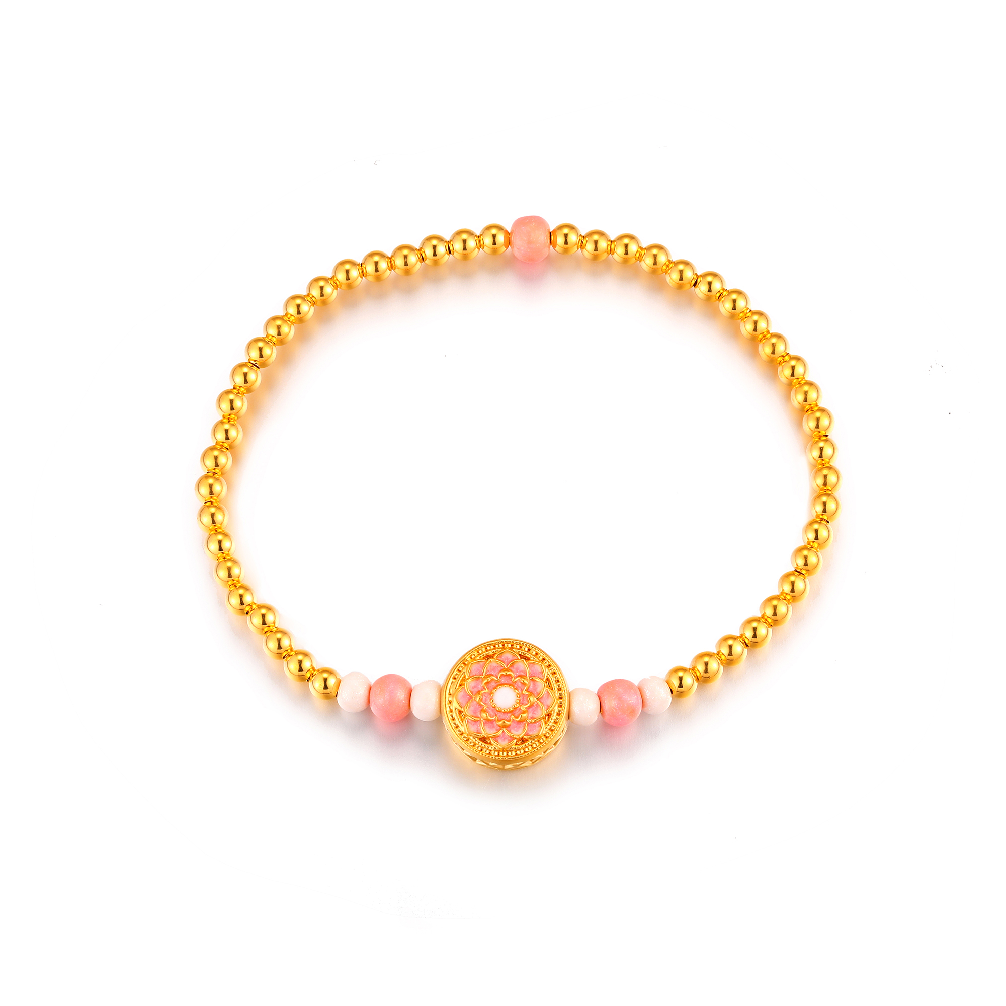 5D无氰硬金国色牡丹花卉珠串鎏彩手串