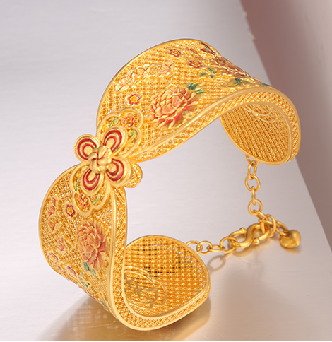 古法金中国结鎏彩手镯