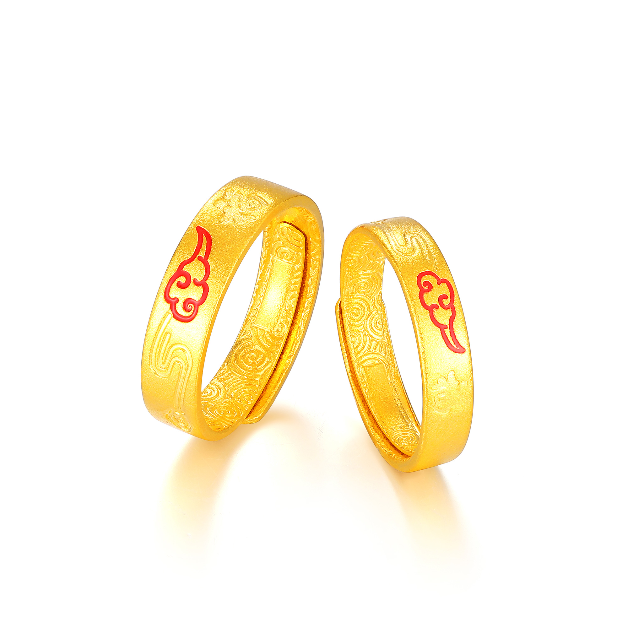 古法经典简约祥云福字鎏彩情侣对戒（一对）