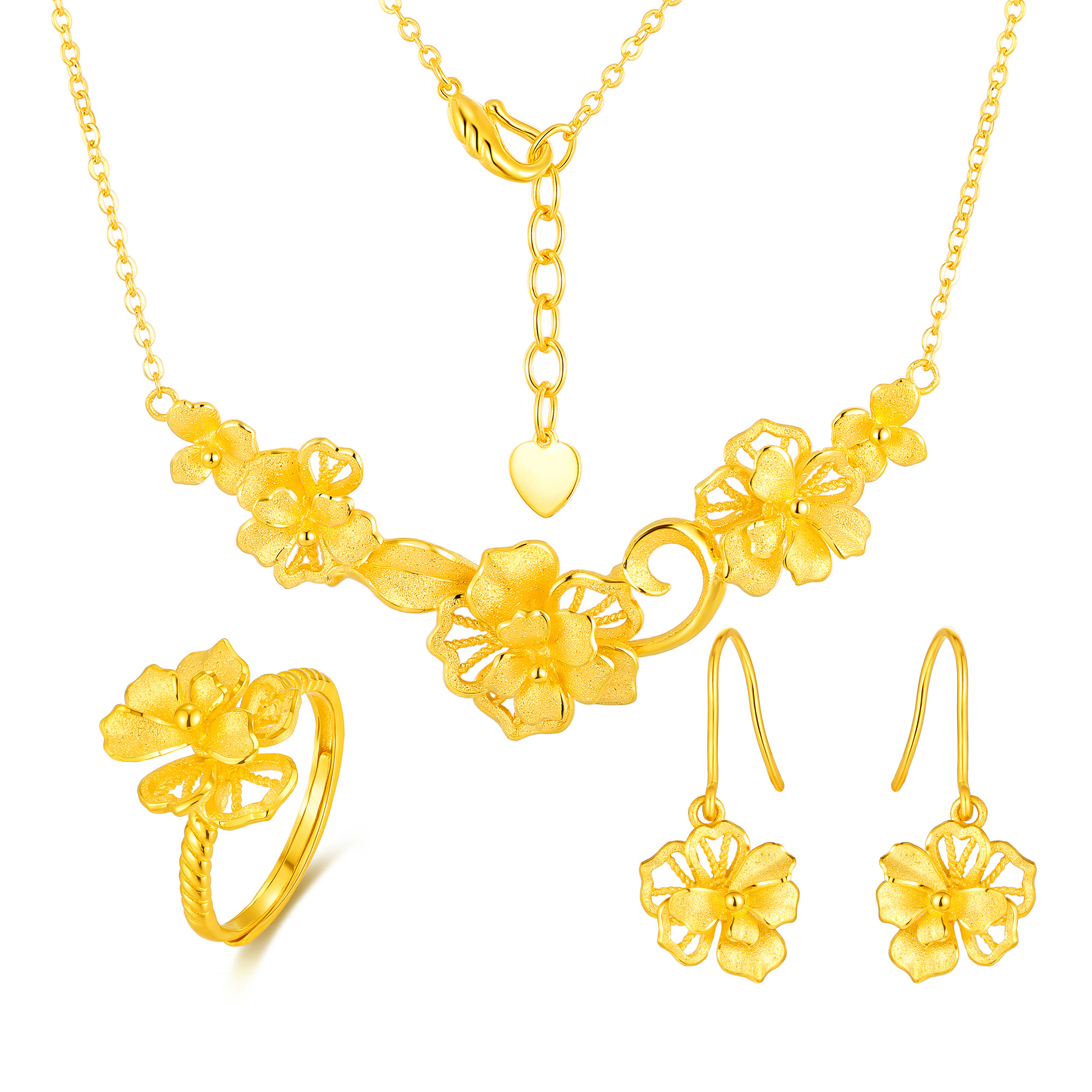 足金精品浪漫花卉婚嫁三件套套装