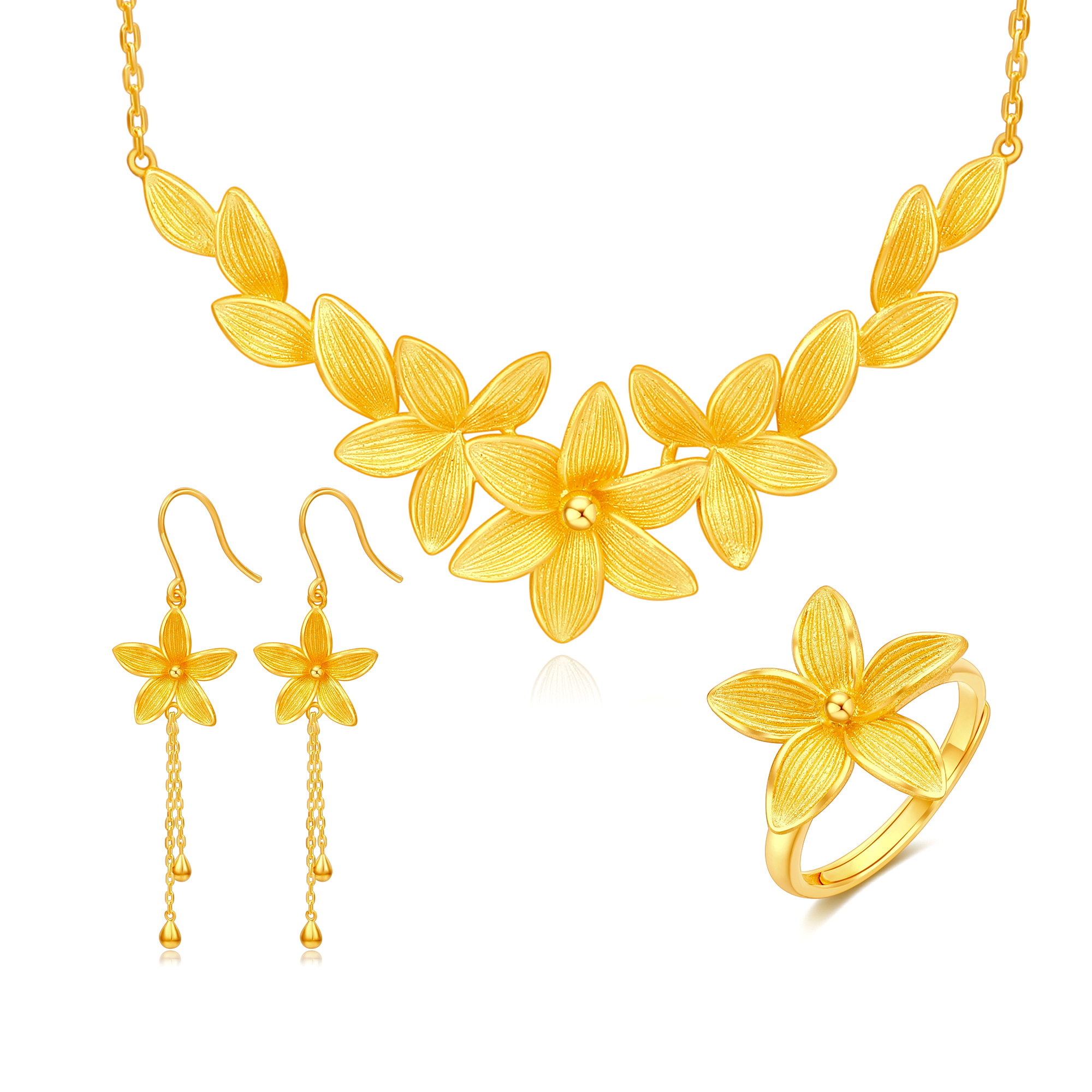 足金花卉婚嫁套装三件套