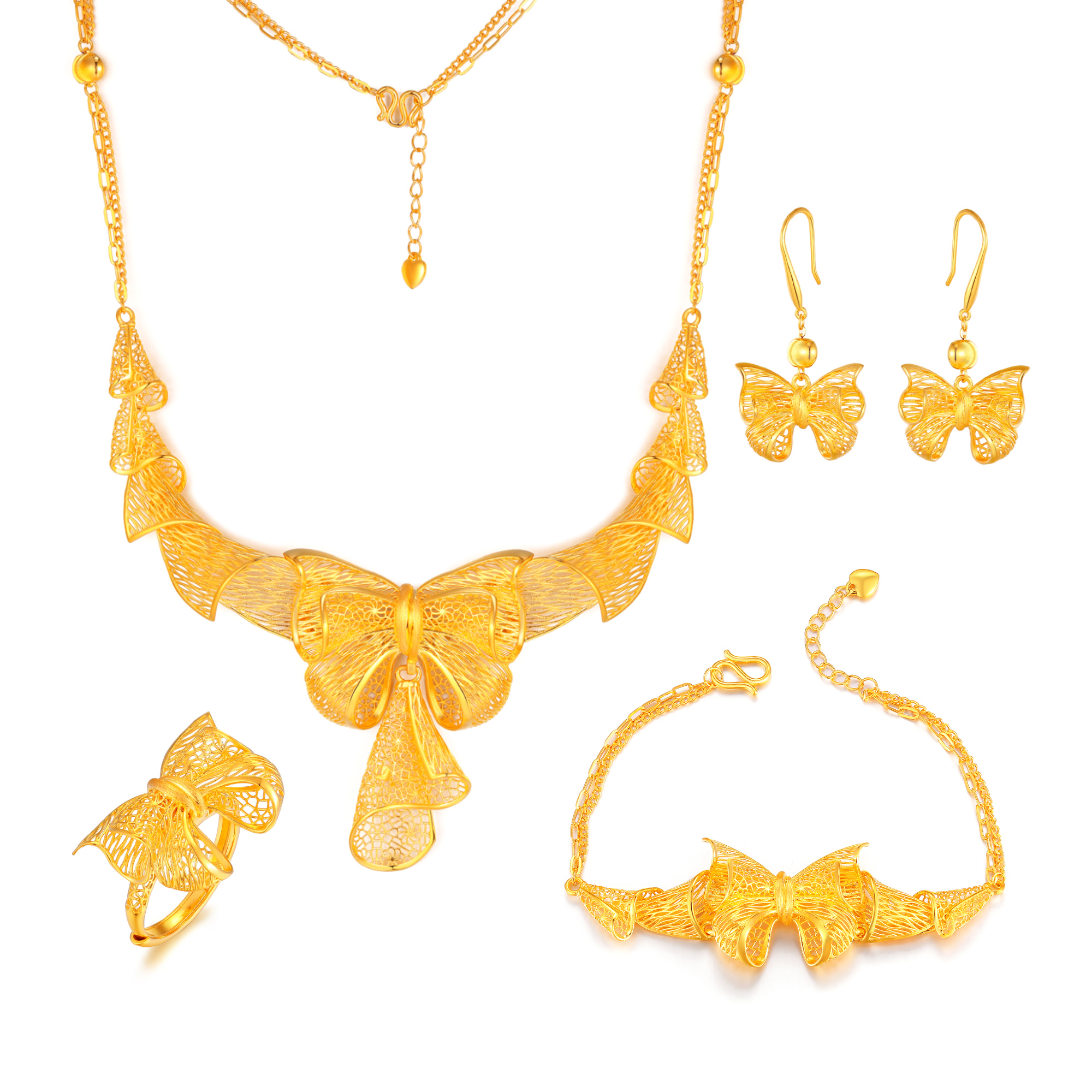 足金精品浪漫花嫁蝴蝶结婚嫁套装四件套