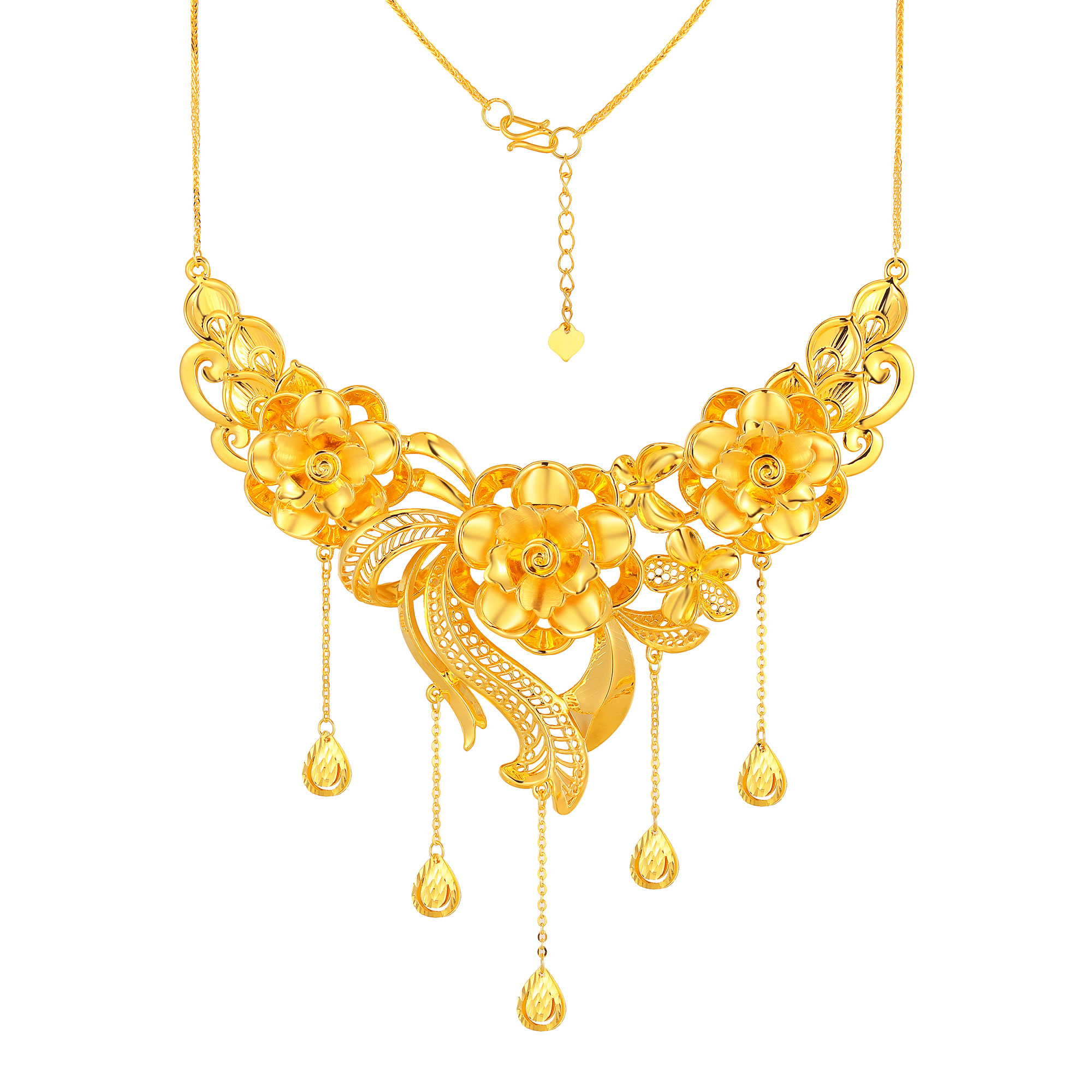 5D无氰硬金花卉镂空水滴流苏婚庆套链