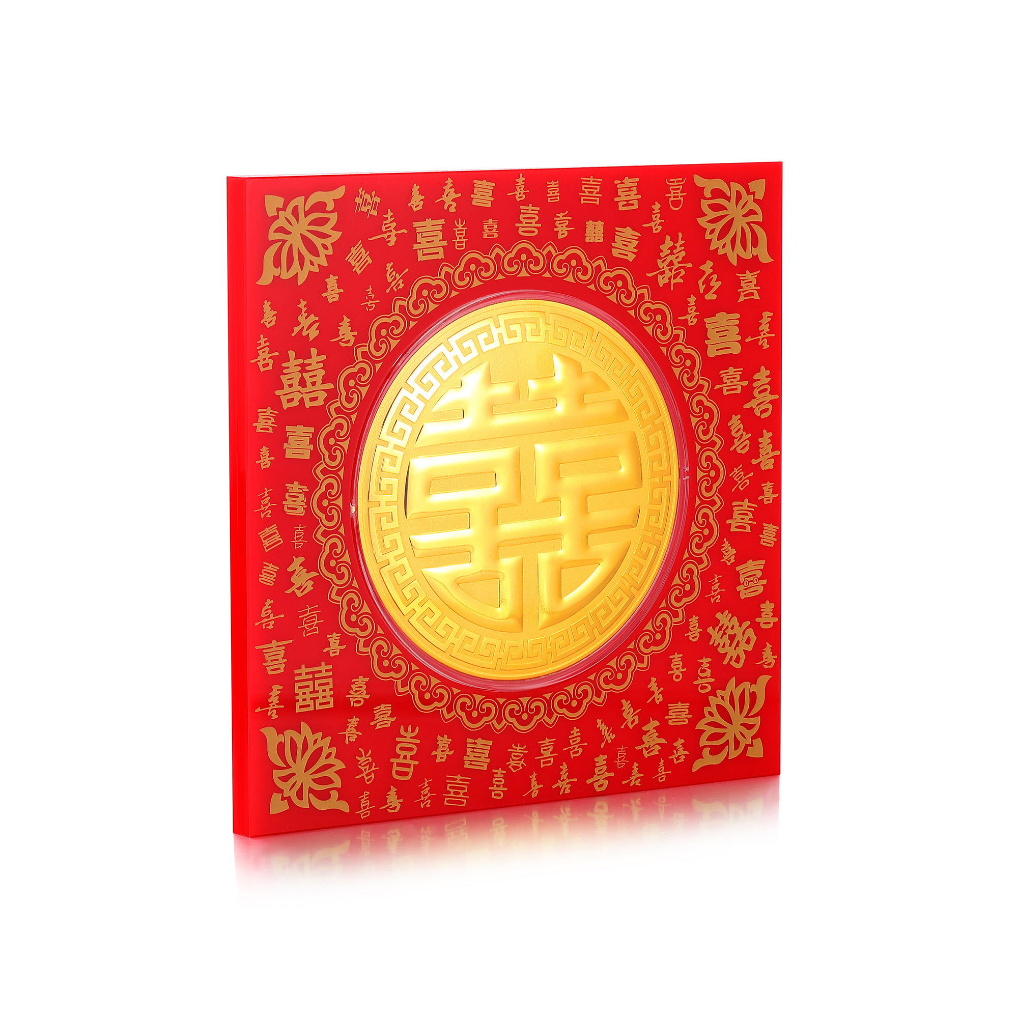 足金婚嫁金品福满双喜礼盒摆件