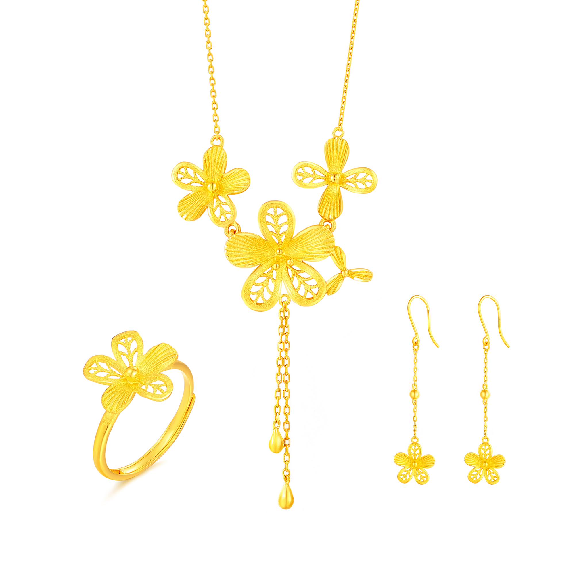 足金富贵花开套装三件套