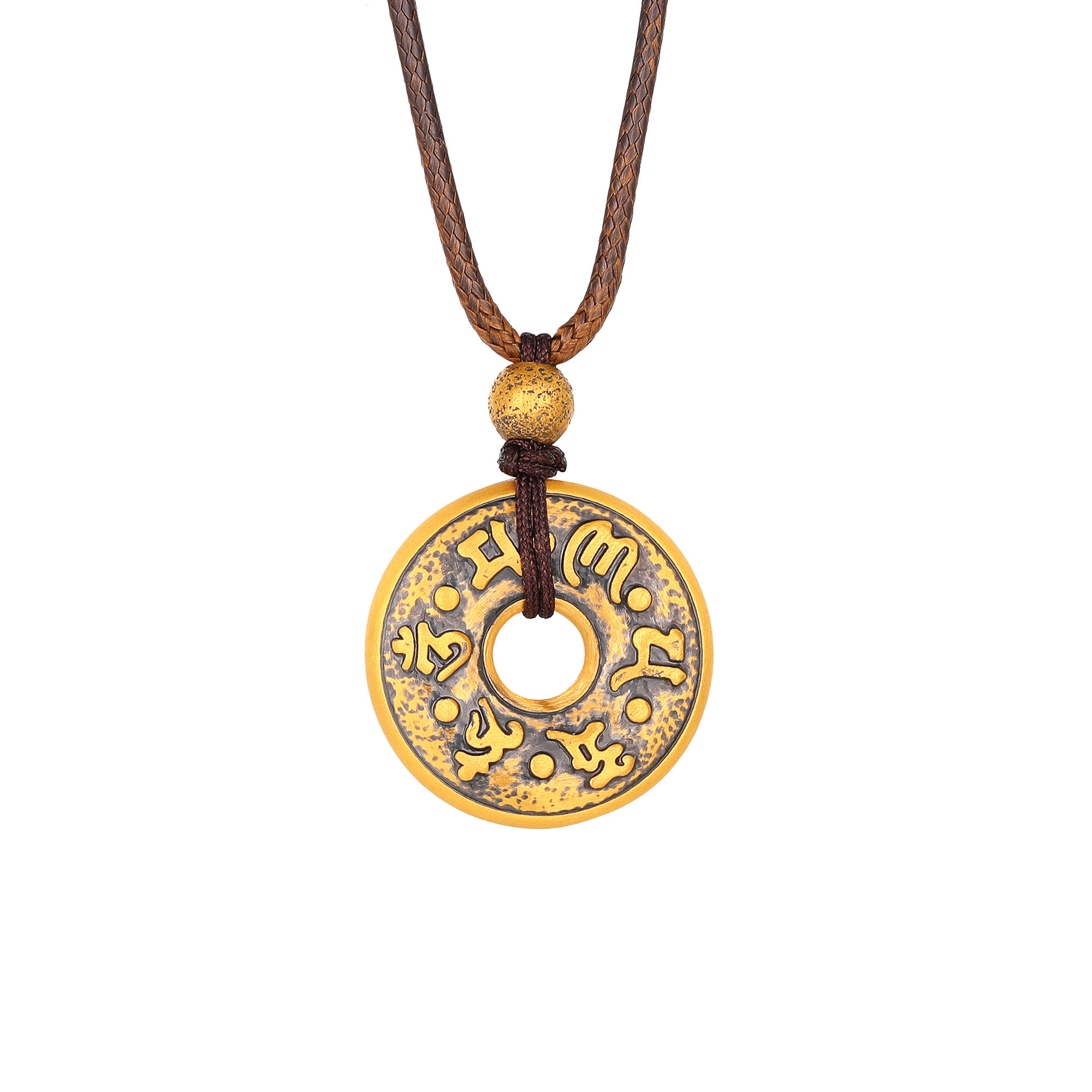 古法平安扣六字真言电黑挂绳挂坠/吊坠