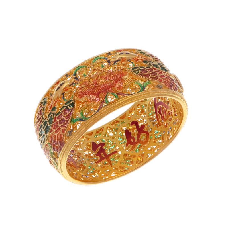 古法婚庆护佑龙凤呈祥鎏彩卡扣手镯