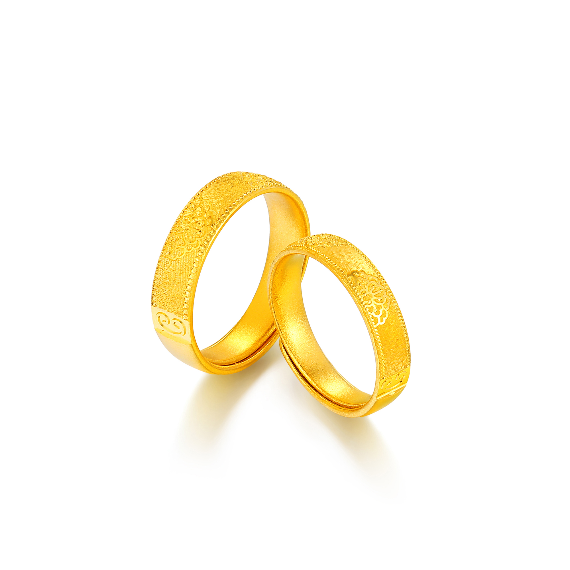 古法经典国潮花卉戗刻情侣对戒