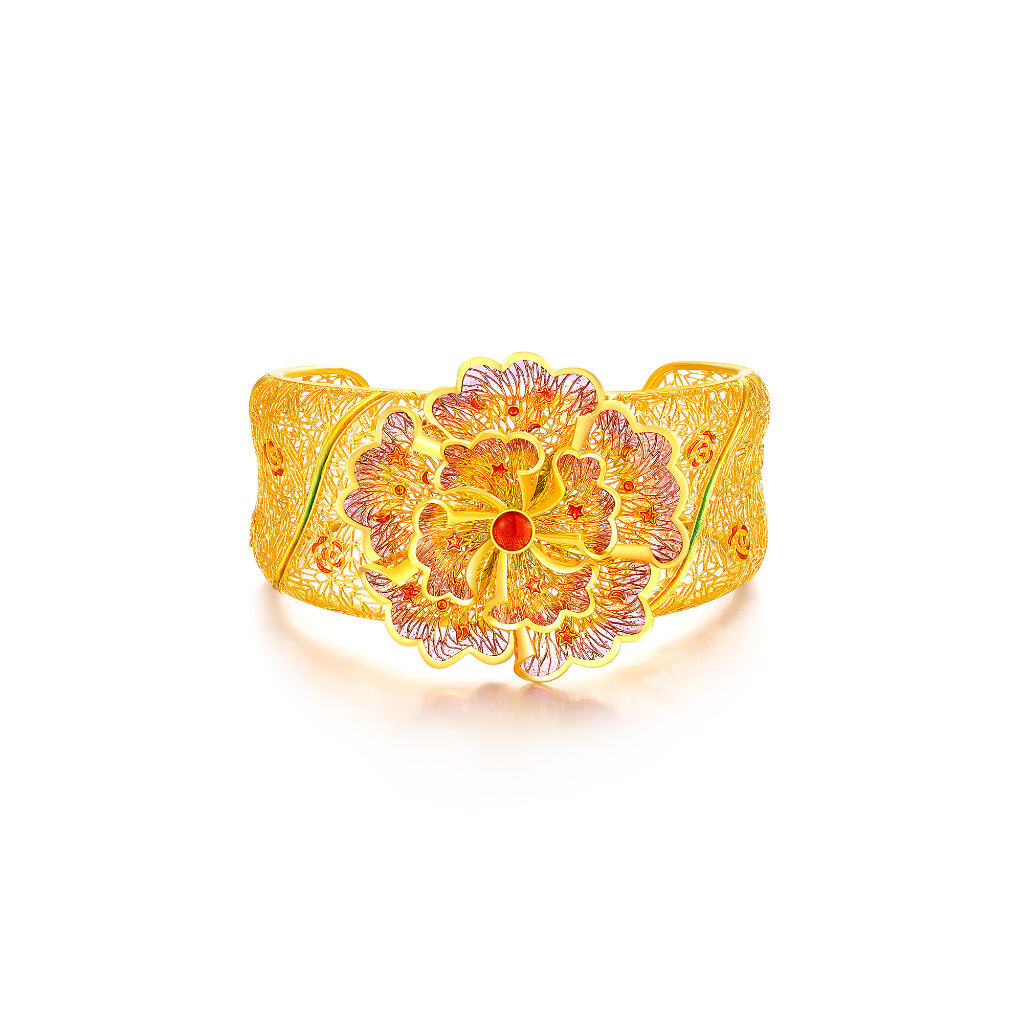 足金喜尚轻纱鎏彩花镯