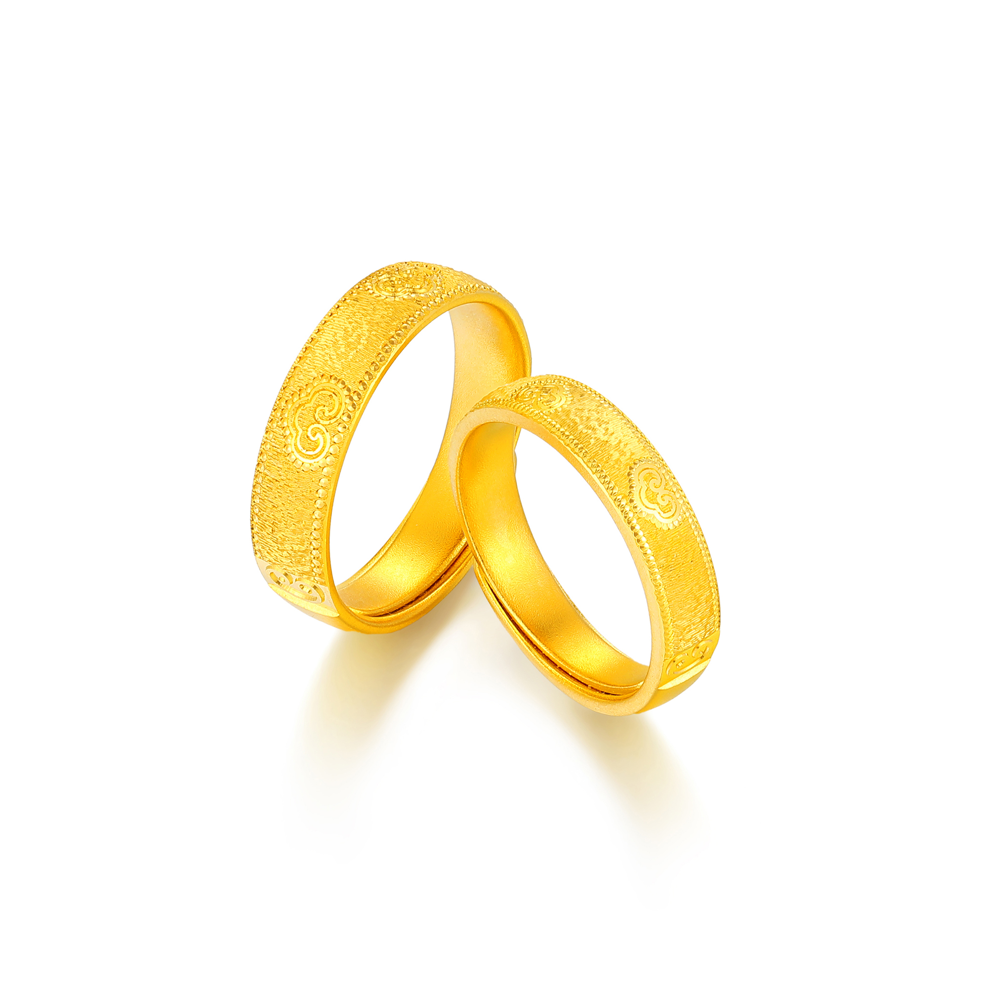 古法经典吉祥如意戗刻情侣对戒（一对）