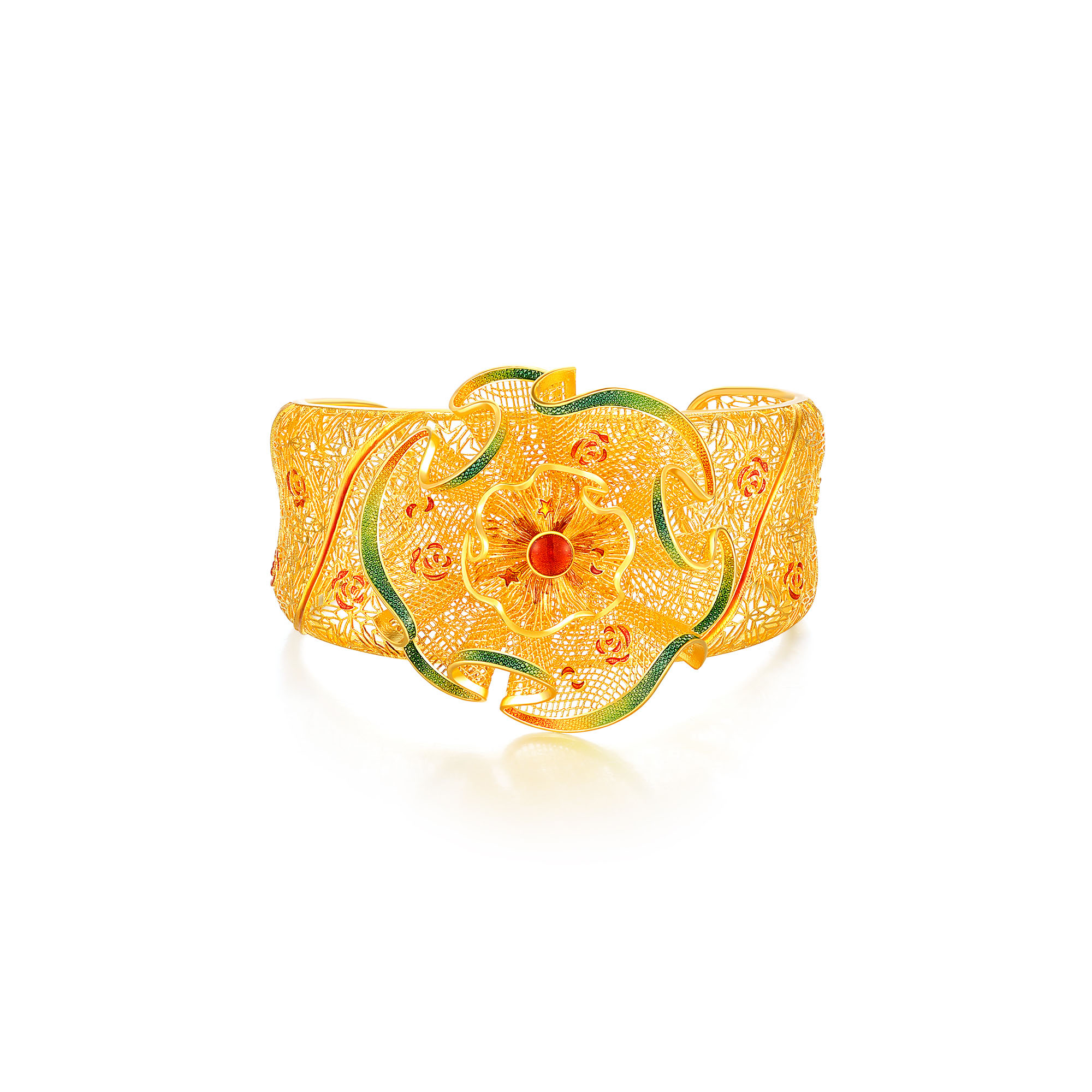 足金鎏彩喜尚轻纱花镯