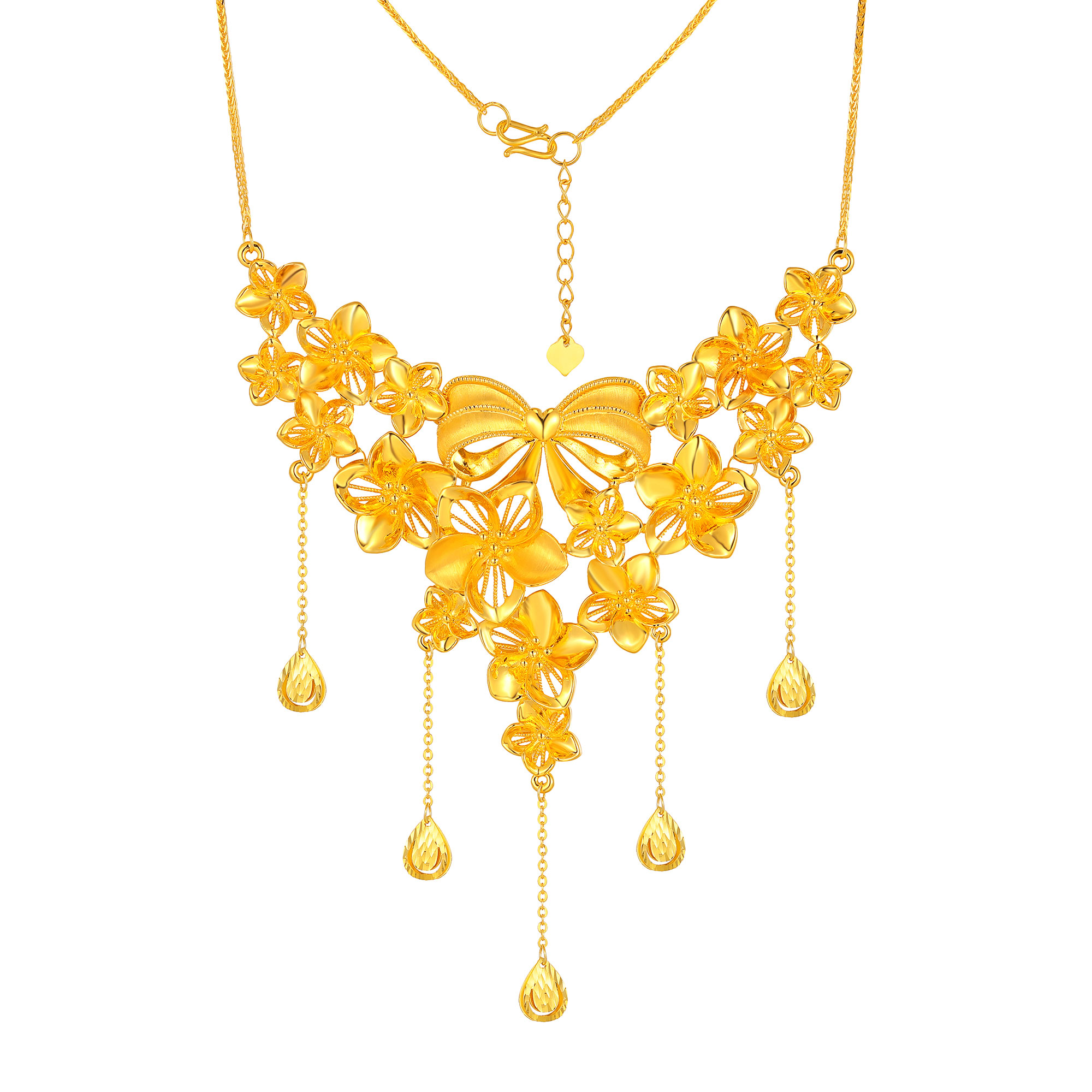 5D无氰硬金蝴蝶结花卉水滴流苏婚庆套链