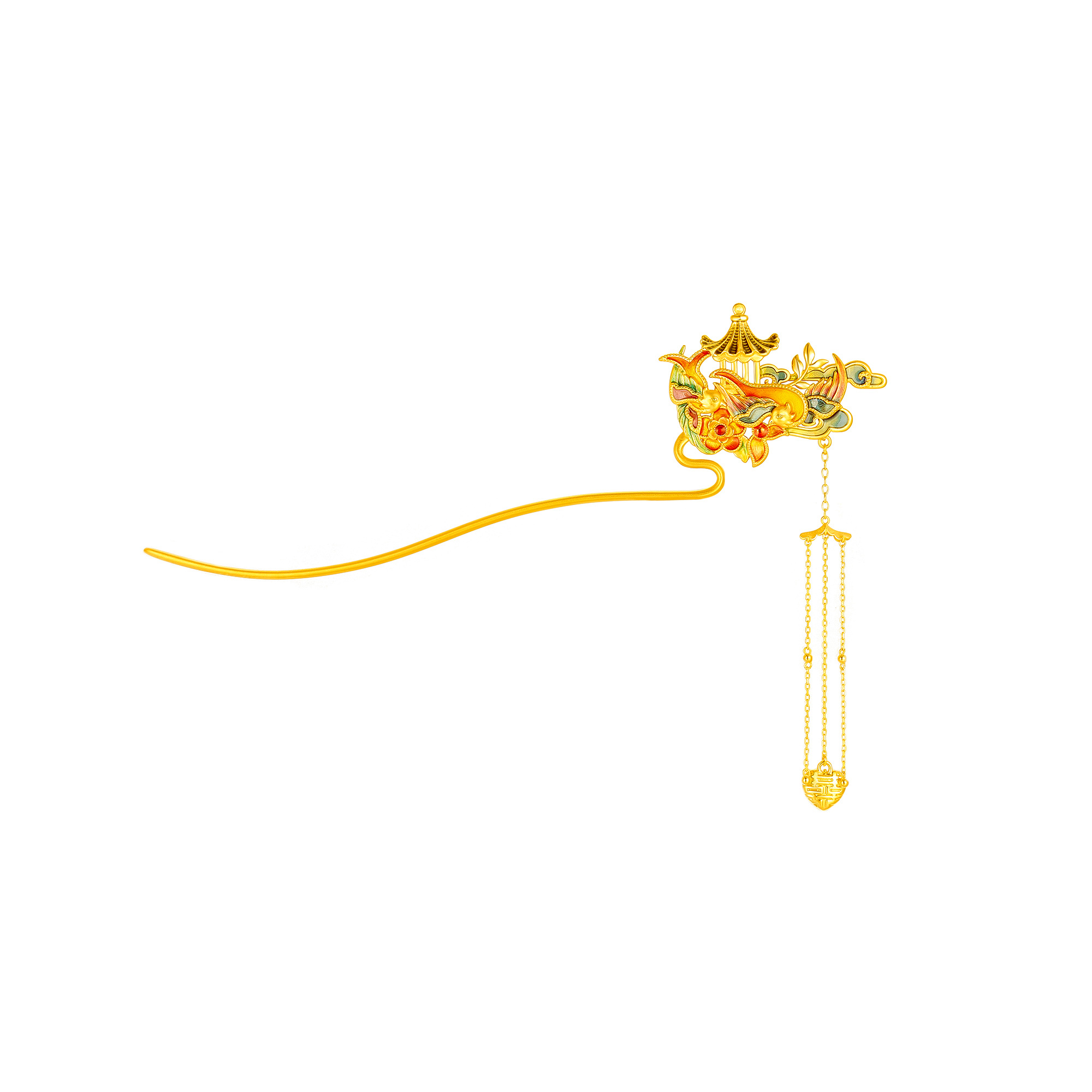 无氰硬金鎏彩亭子发簪