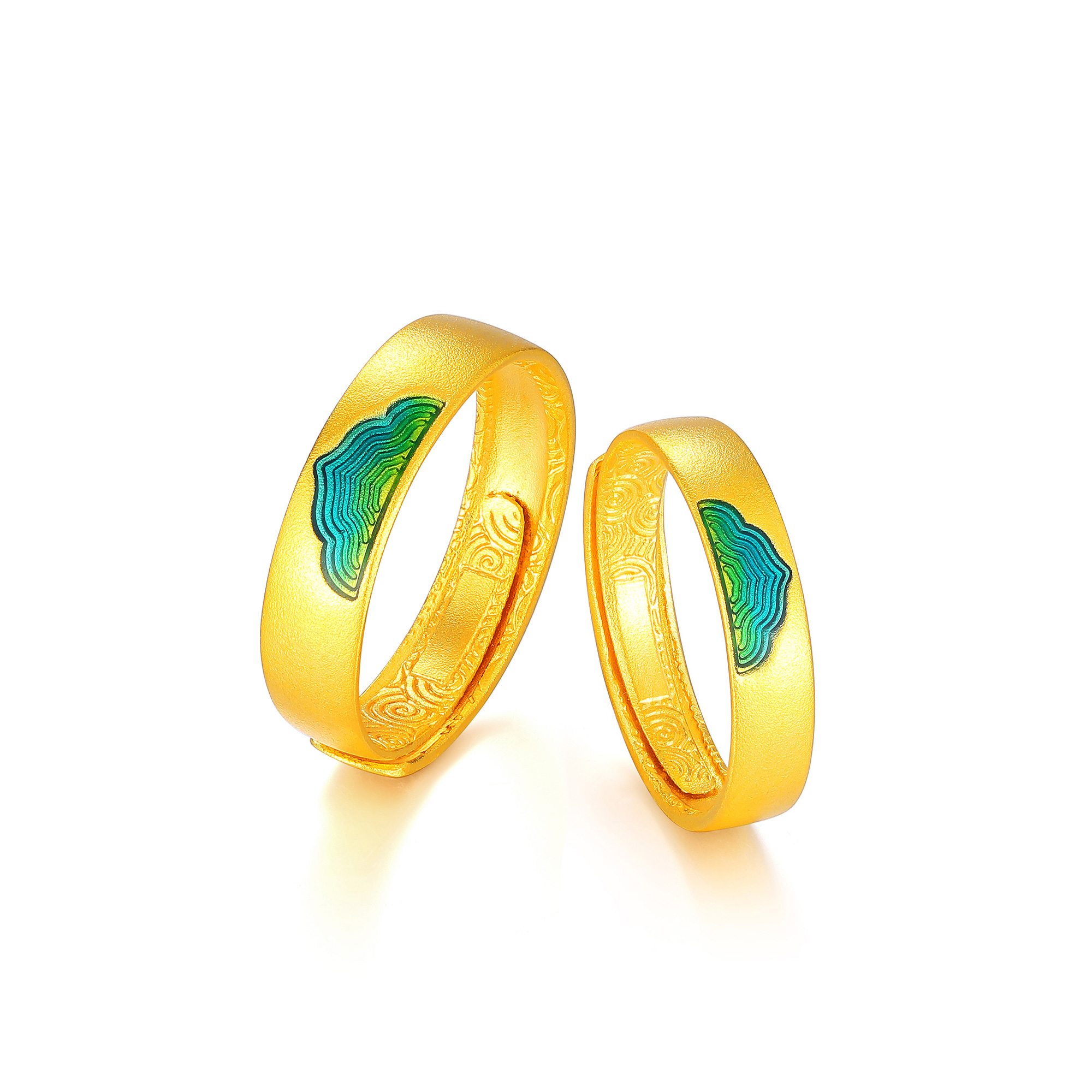 古法经典简约山水鎏彩情侣对戒（一对）