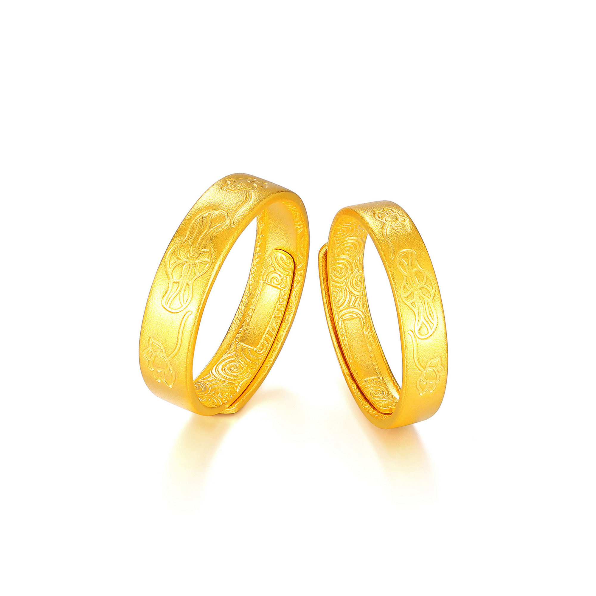 古法经典莲花荷叶花卉情侣对戒