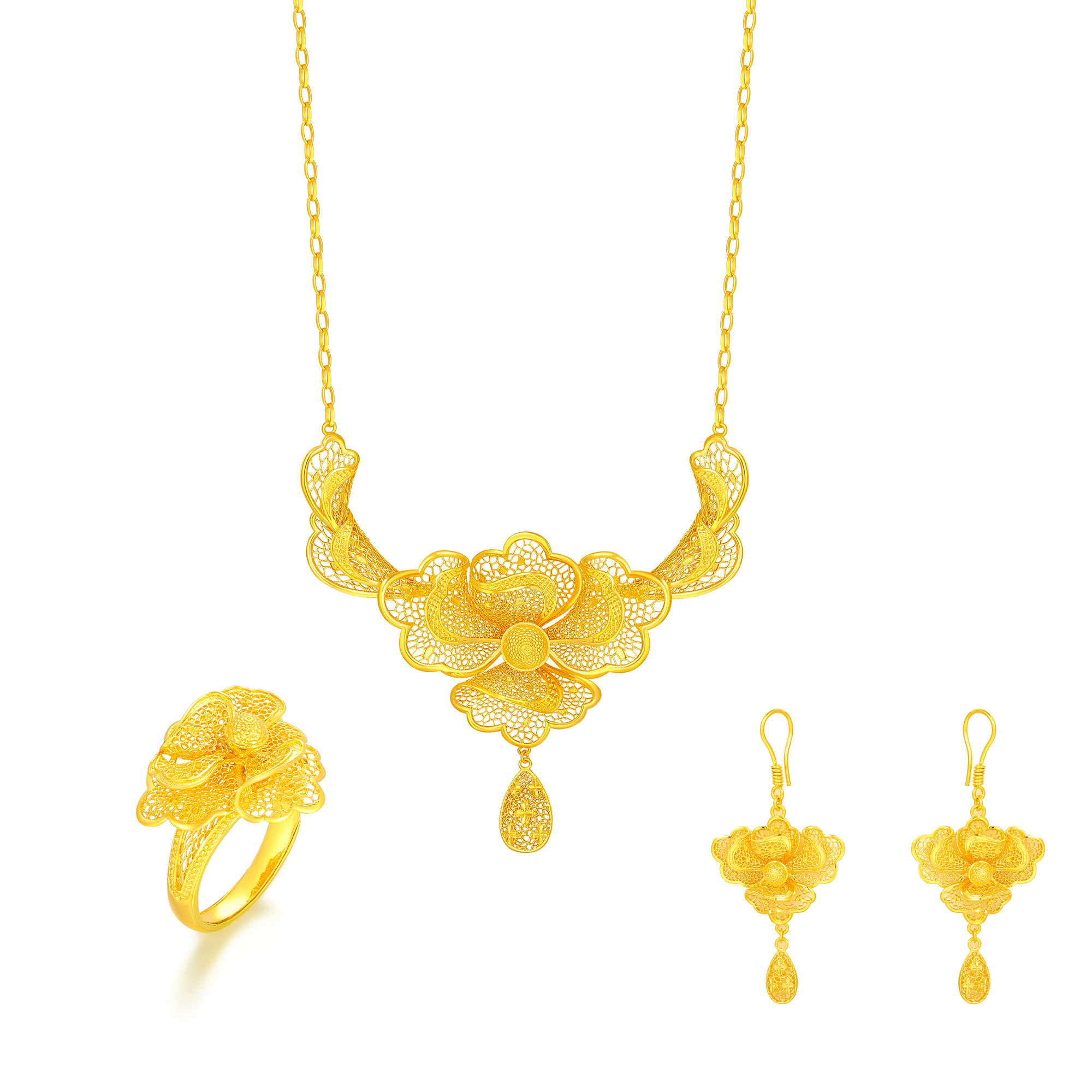 足金娇媚花间诺套装三件套