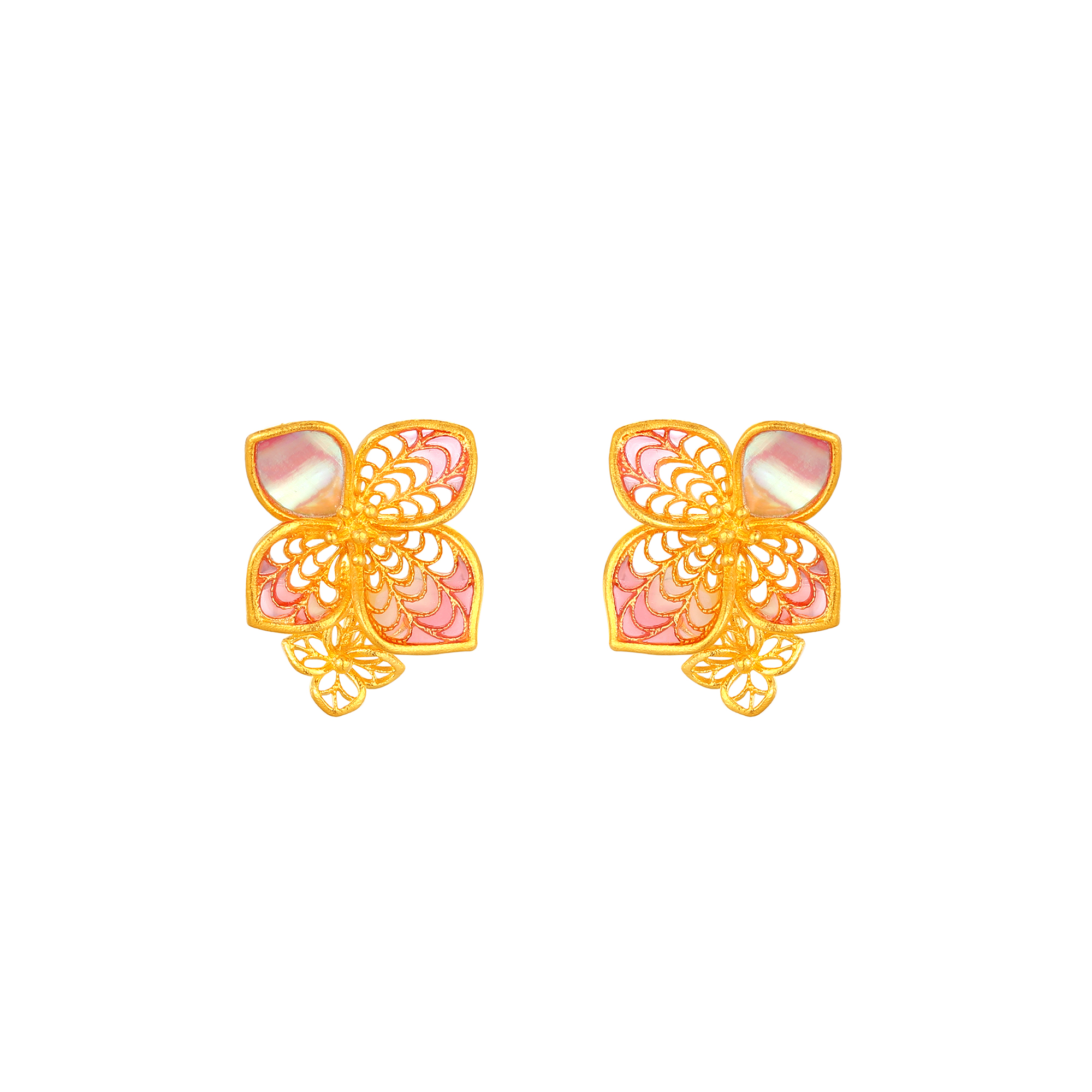 古法经典花卉花丝螺钿鎏彩耳饰/耳钉