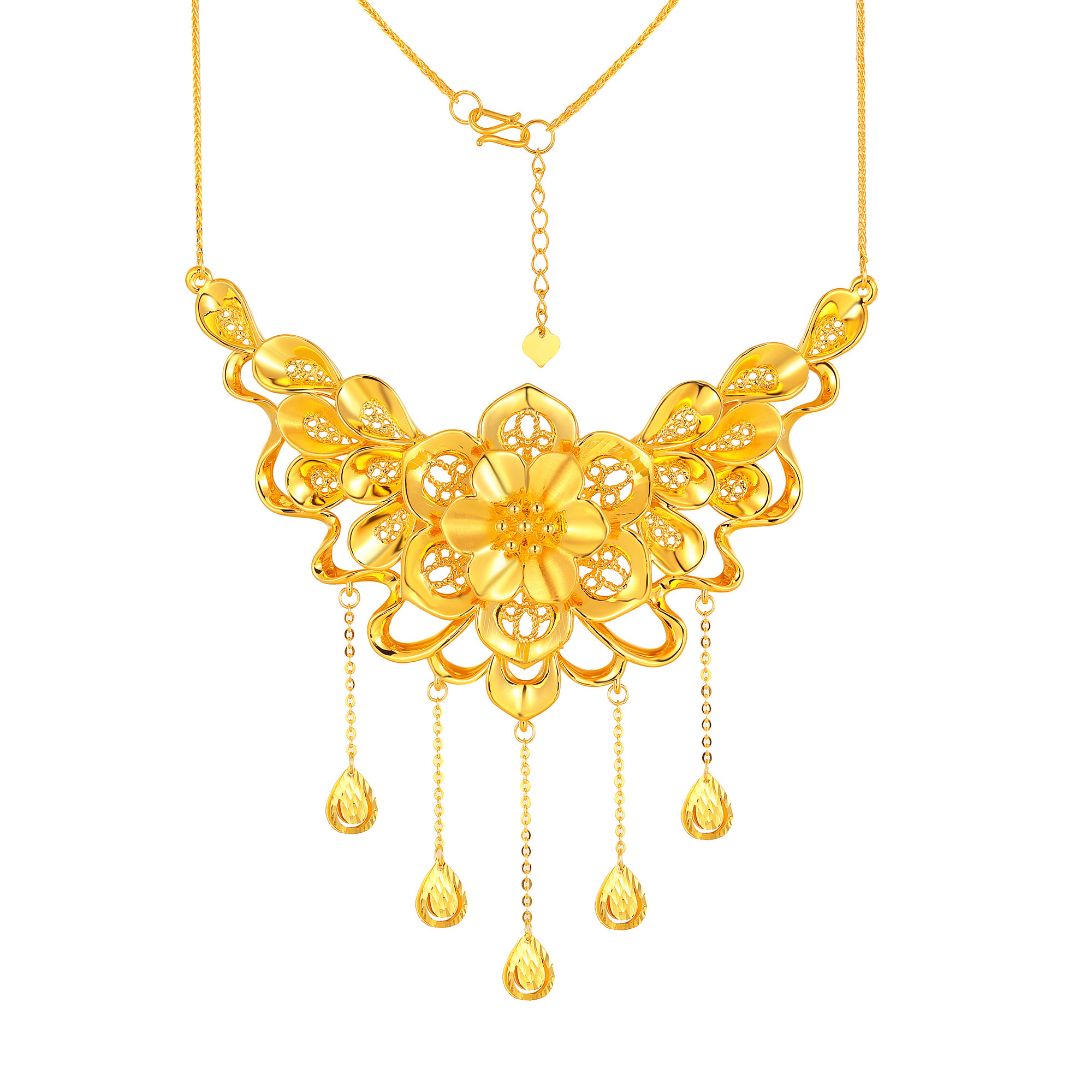 5D无氰硬金花卉镂空水滴流苏婚庆套链