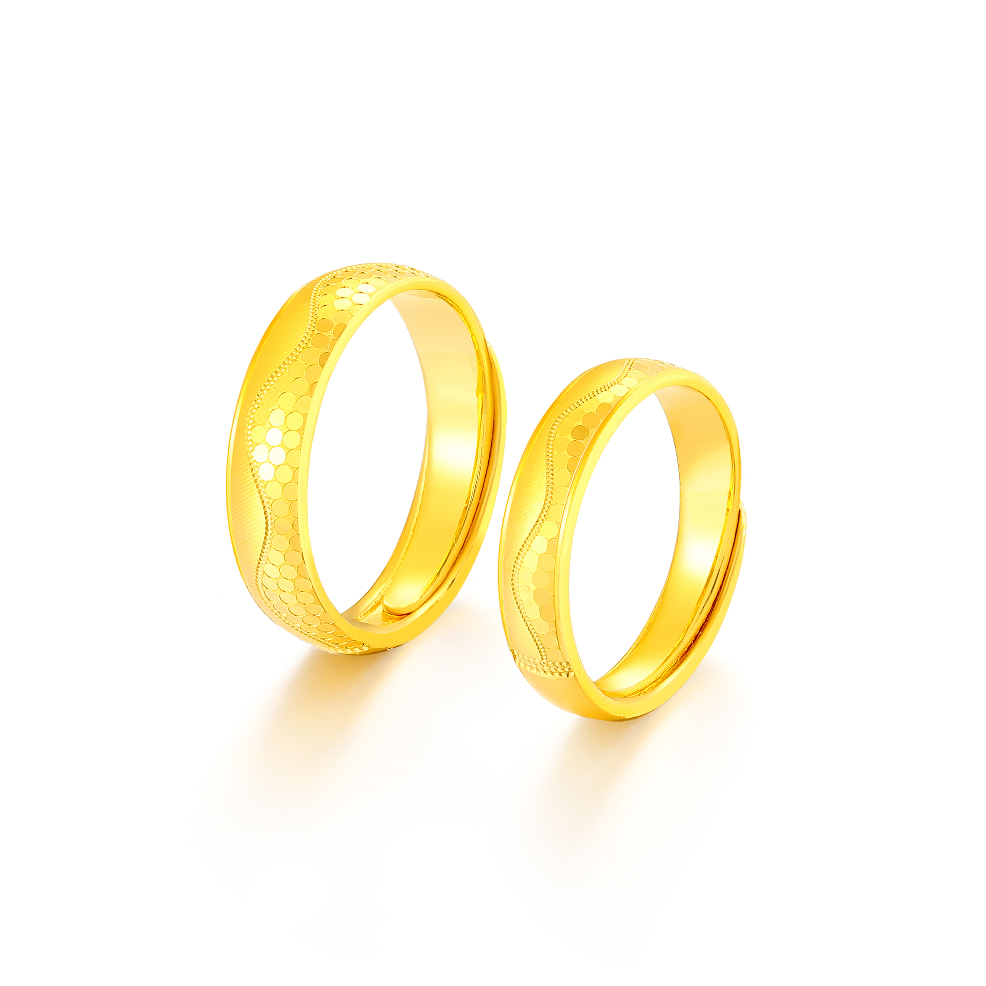 足金鱼鳞波浪纹对戒（一对）