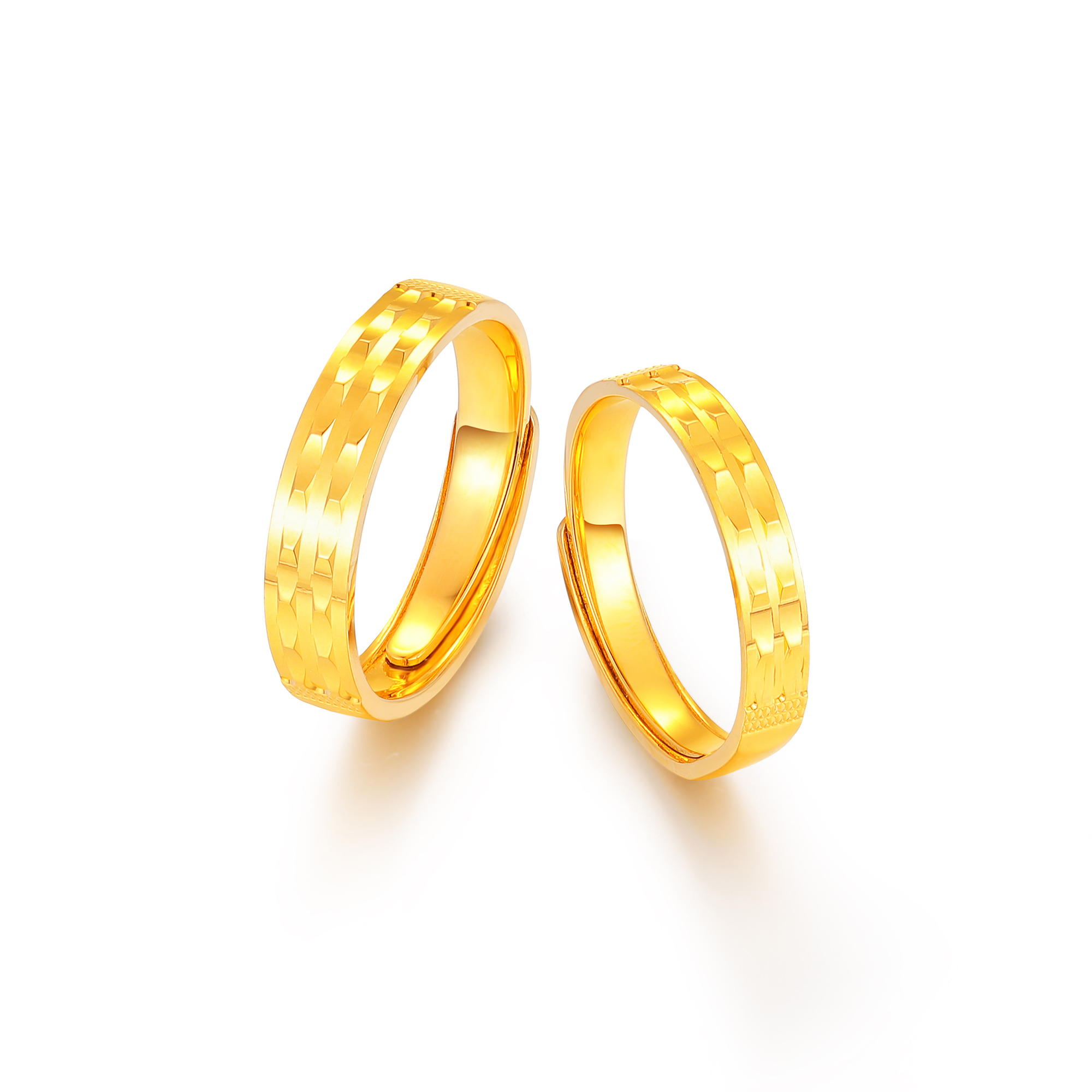 足金精品简约几何时尚镜面情侣对戒（一对）