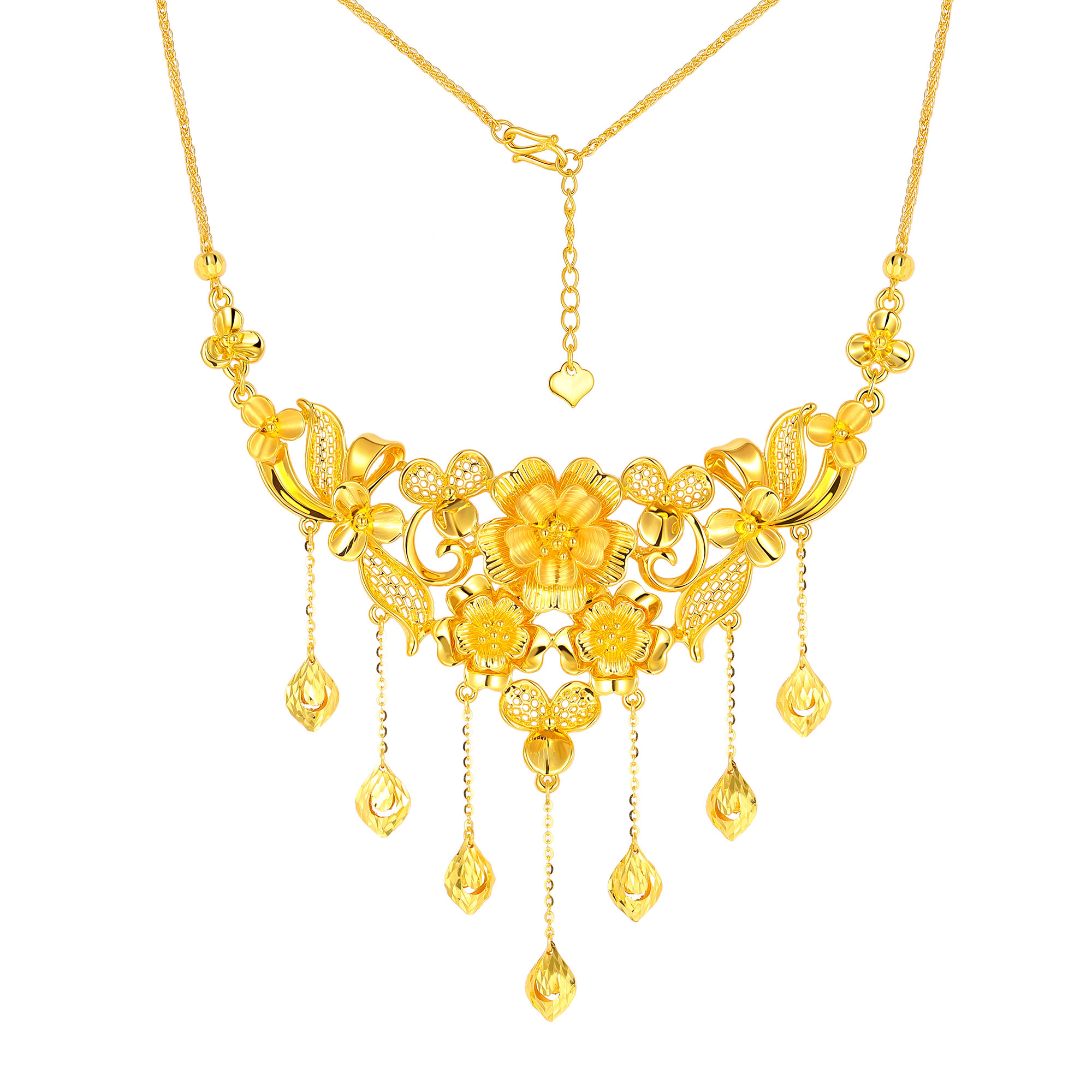 5D无氰硬金花卉水滴流苏婚庆套链