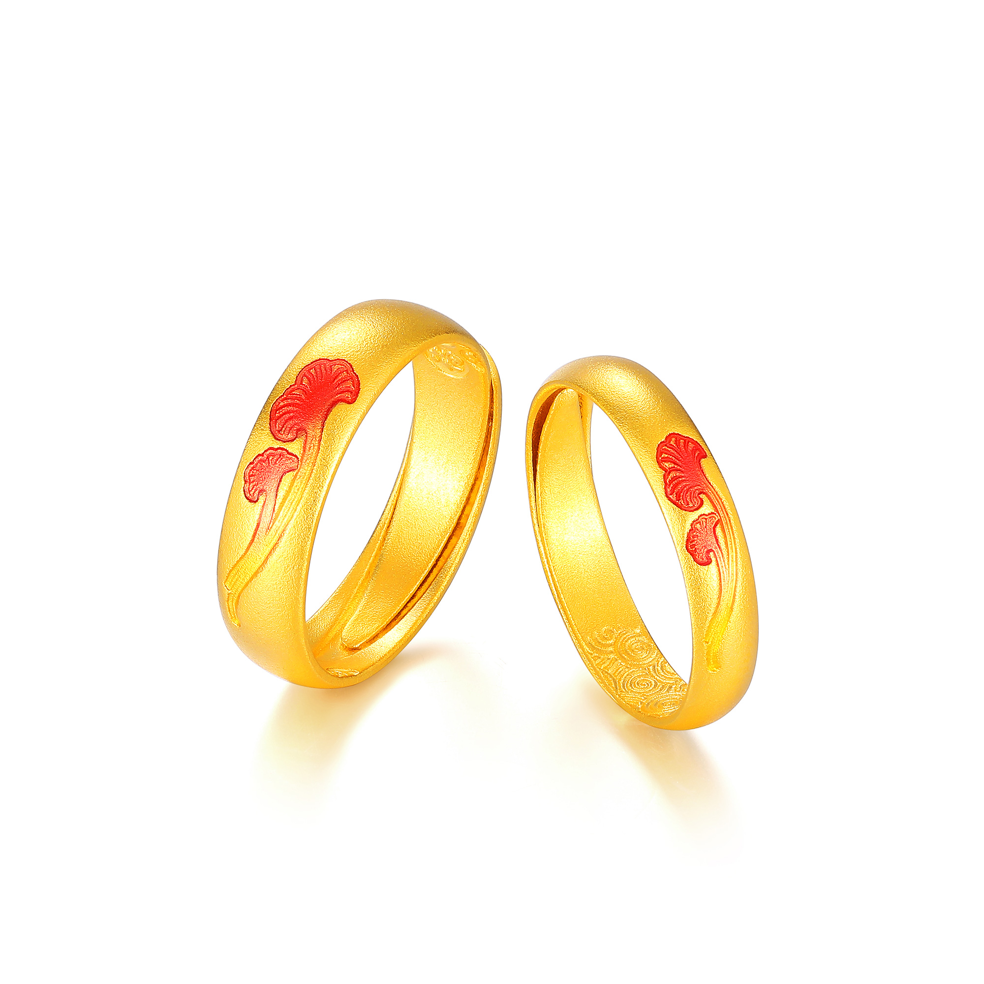 古法经典简约银杏叶鎏彩情侣对戒（一对）