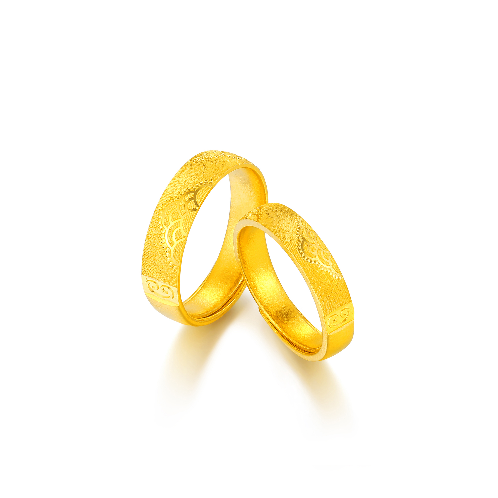 古法经典国潮水纹戗刻情侣对戒(一对）