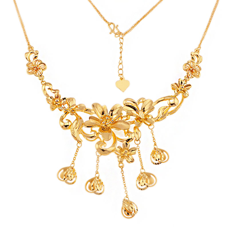 5D无氰硬金花卉蝴蝶爱心流苏婚庆套链