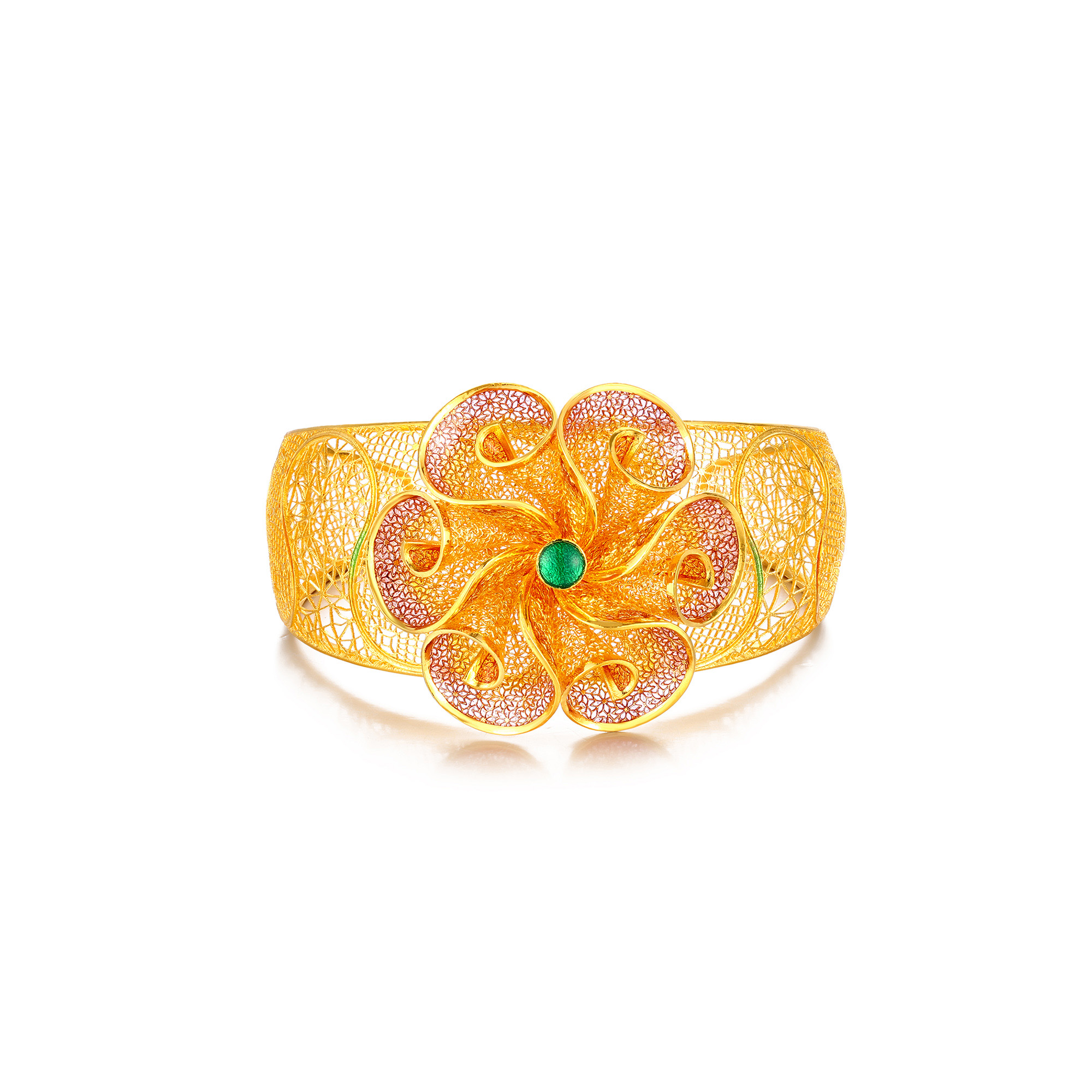 足金鎏彩喜尚轻纱花镯