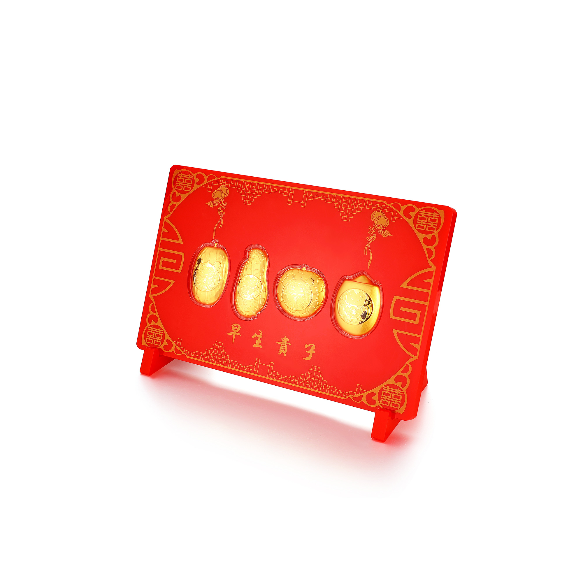 足金早生贵子礼盒摆件