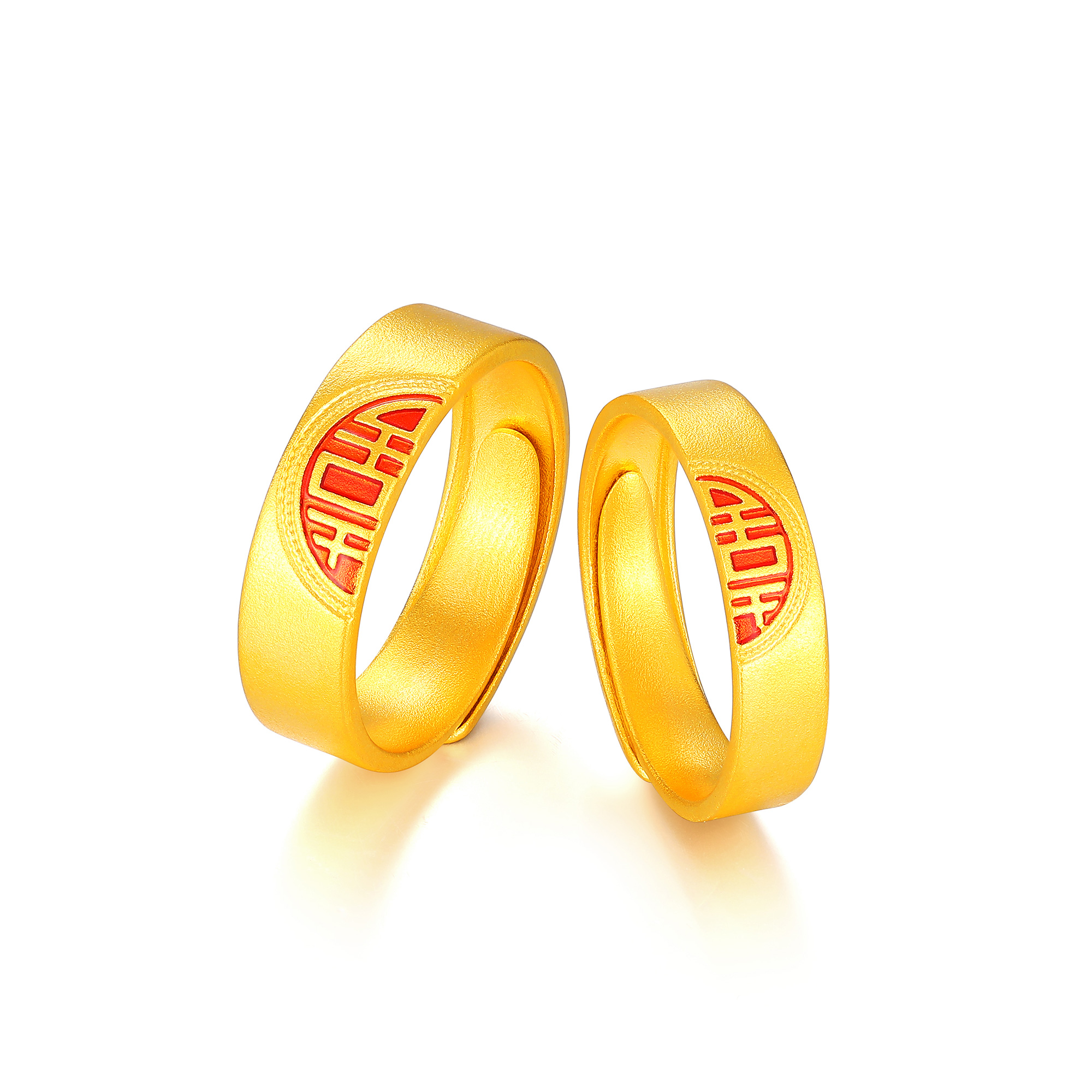 古法经典简约双喜鎏彩情侣对戒（一对）