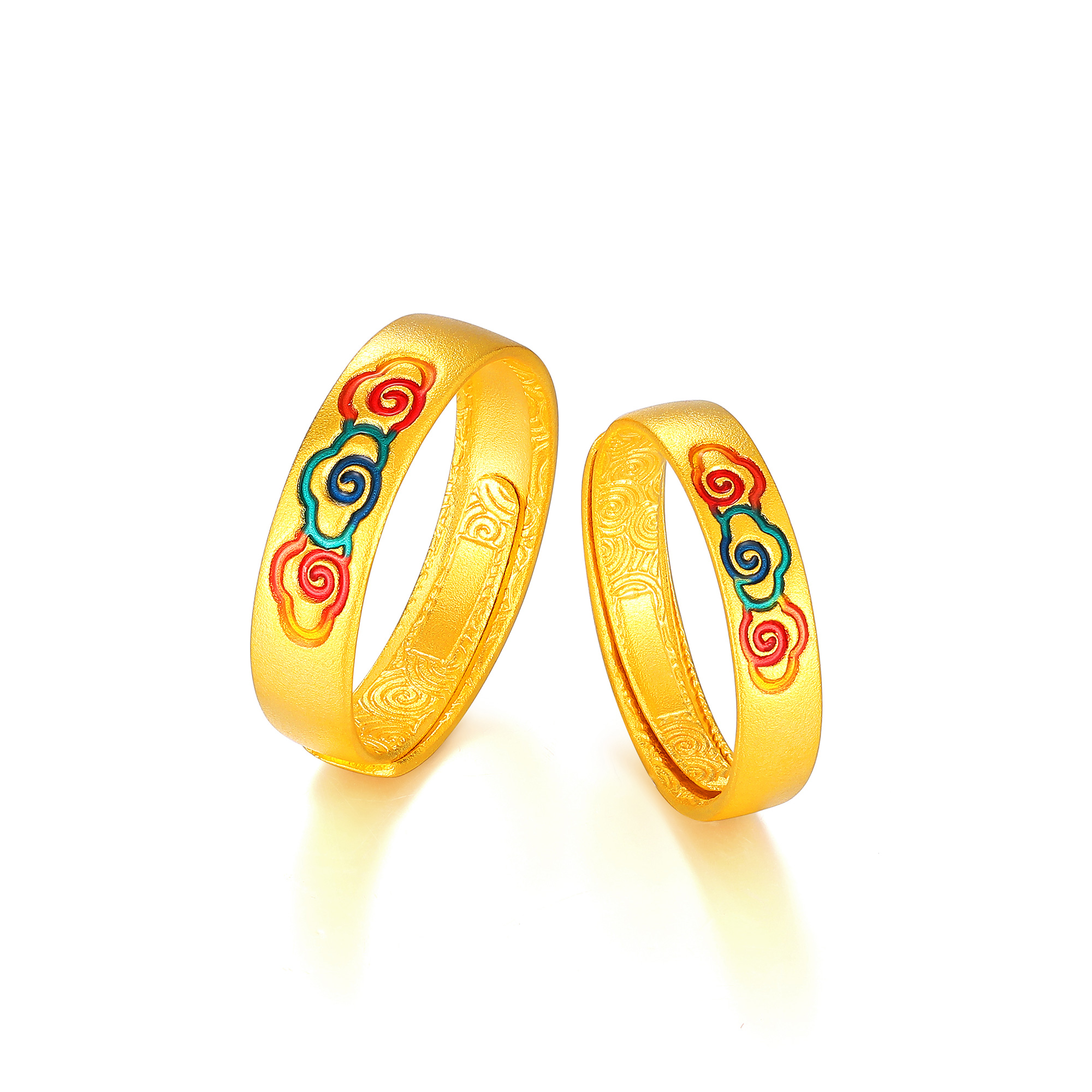 古法经典简约祥云鎏彩情侣对戒（一对）