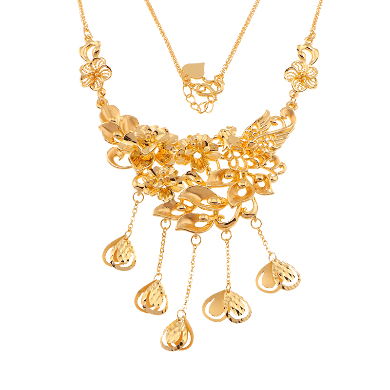 无氰硬金花卉凤凰镂空流苏婚庆套链