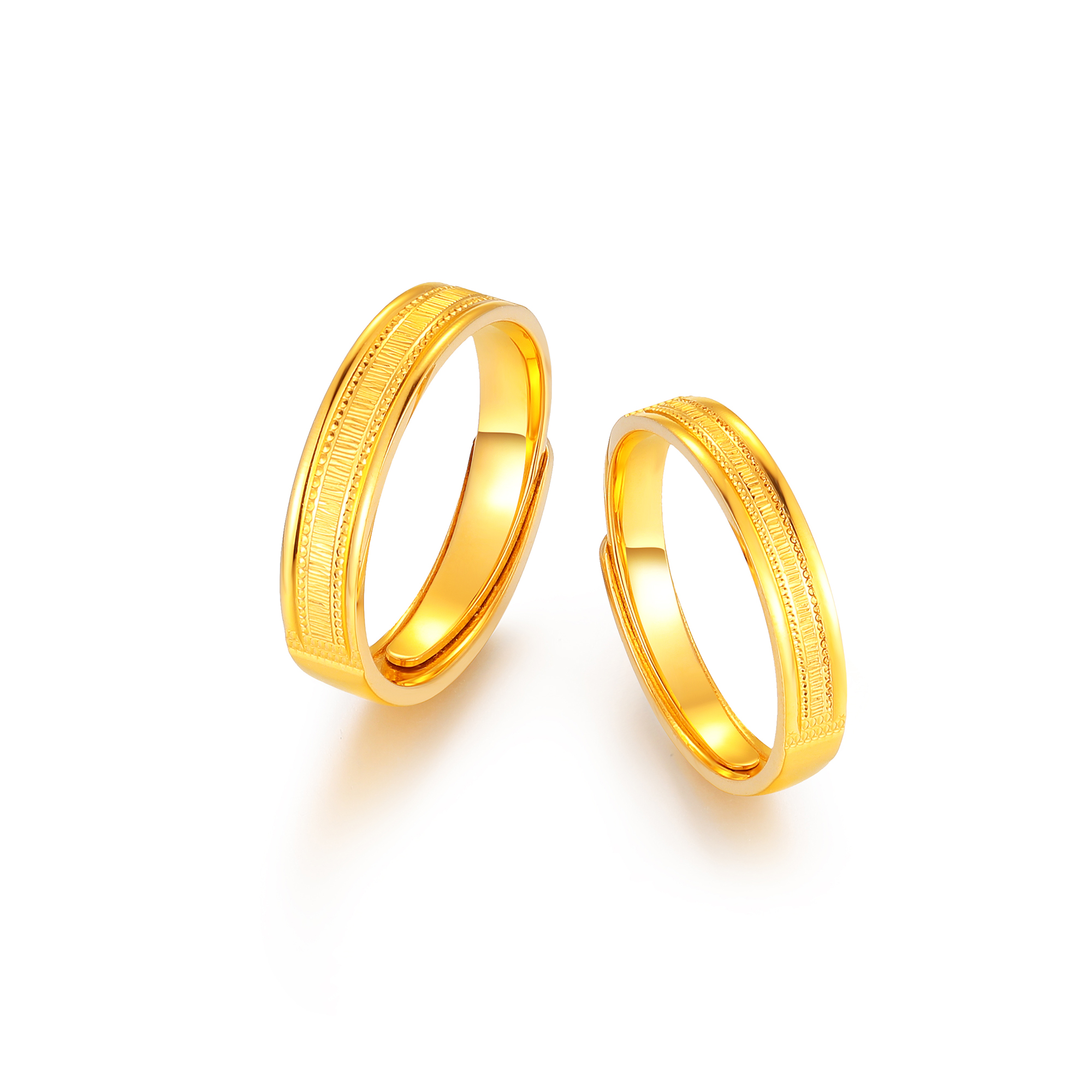 足金精品简约几何仿钻点时尚镜面情侣对戒（一对）