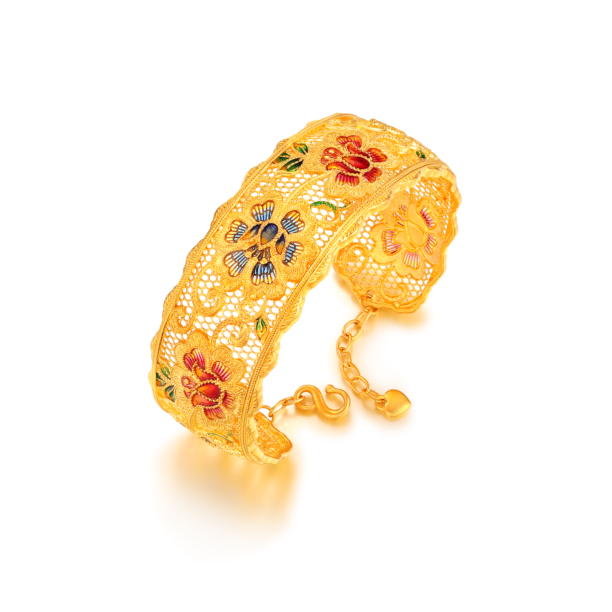 古法鎏彩眉心痣花型手镯