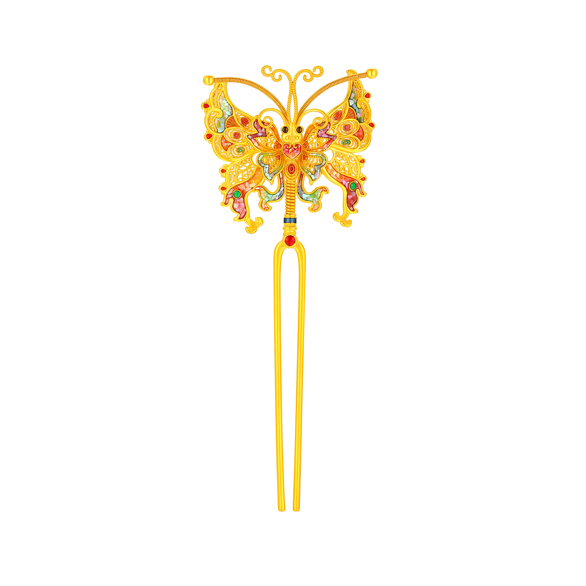 无氰电铸婚庆点螺鎏彩蝶舞翩跹发钗