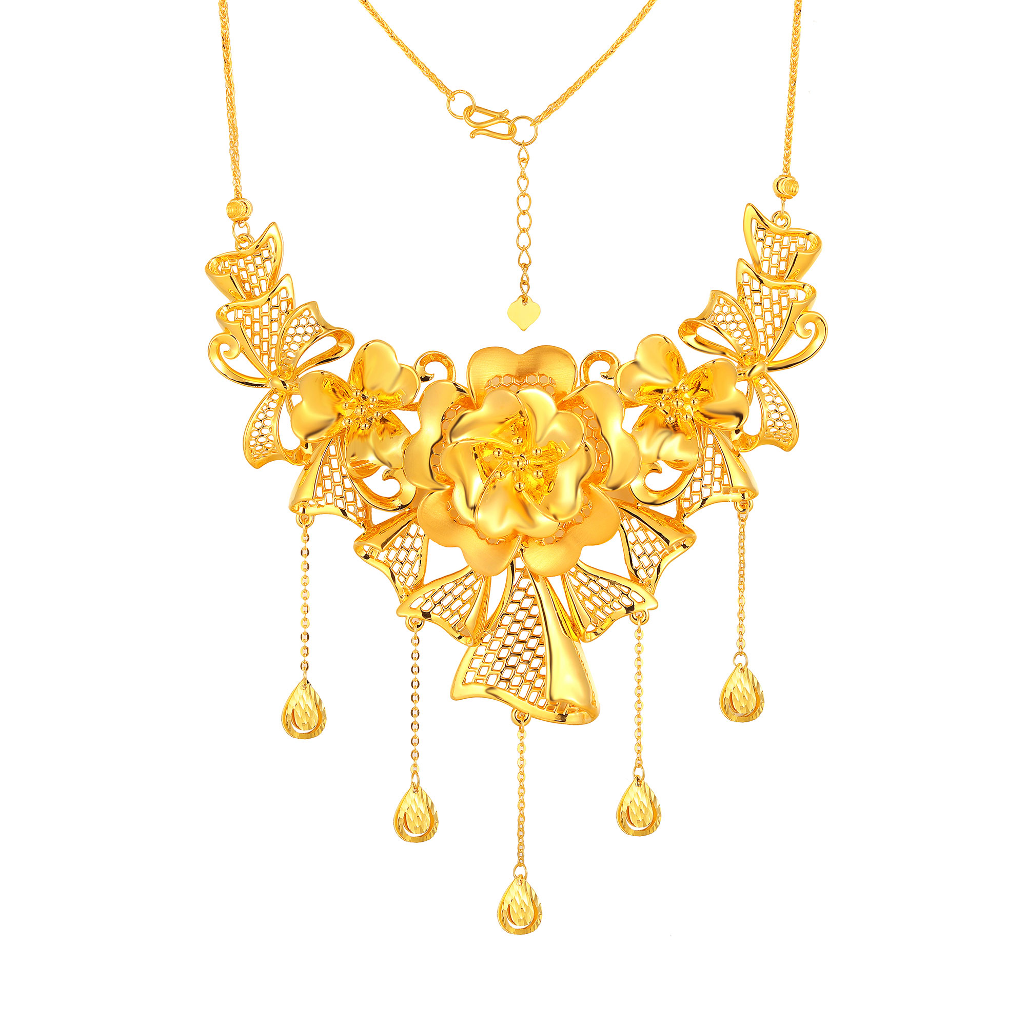 5D无氰硬金花卉水滴流苏婚庆套链