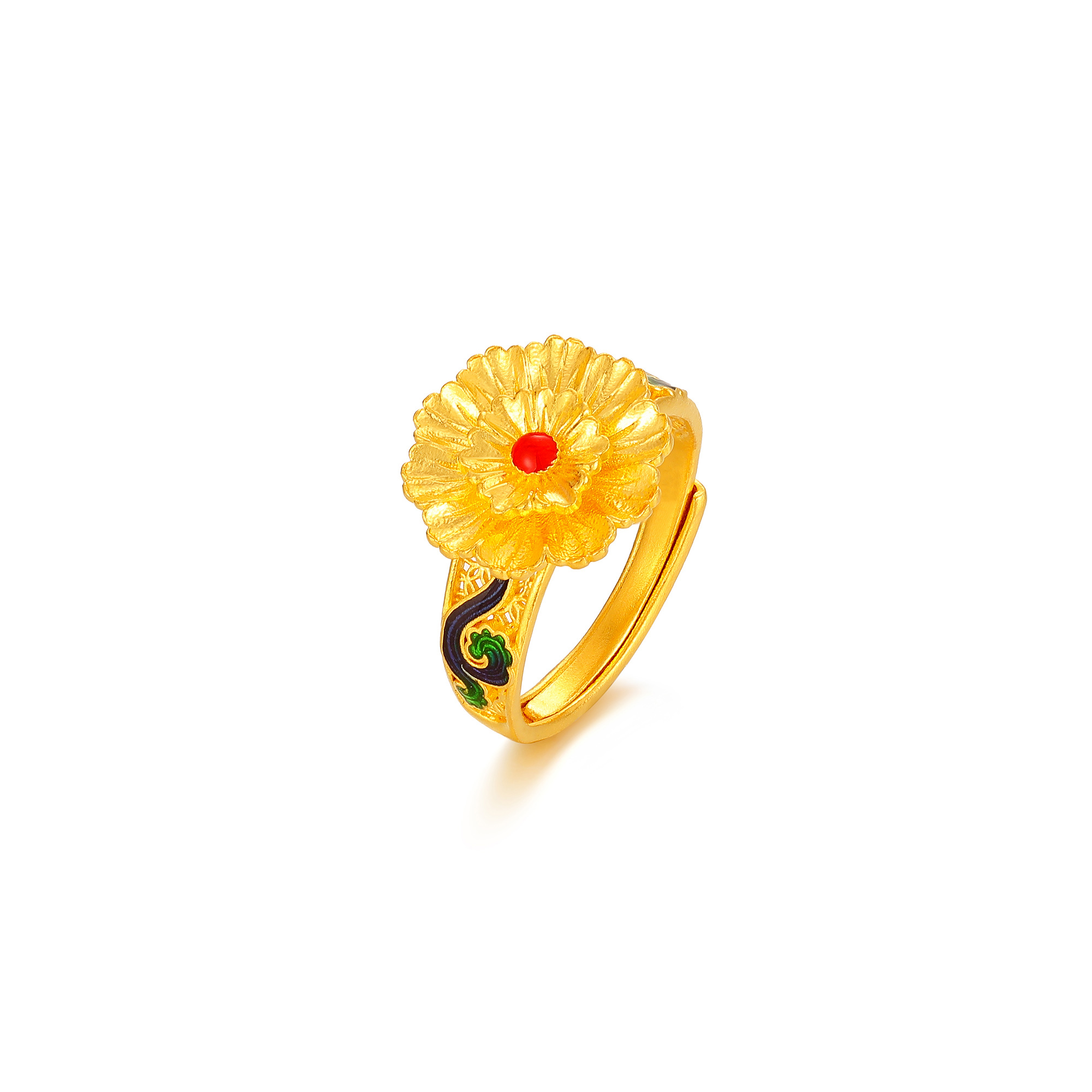 古法古香古色富贵花卉鎏彩戒指/女戒