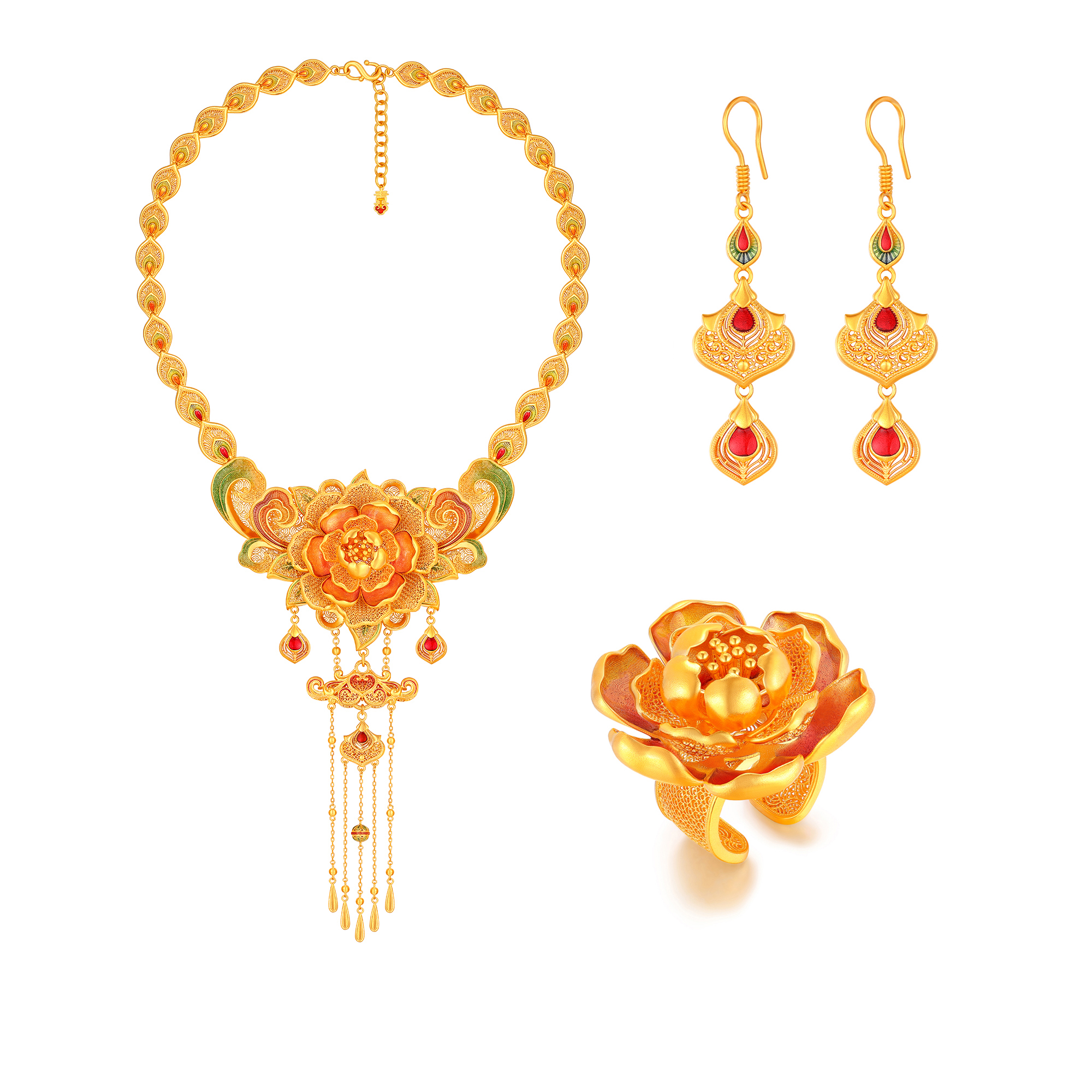 古法经典婚庆凤穿牡丹豪华三件套套装